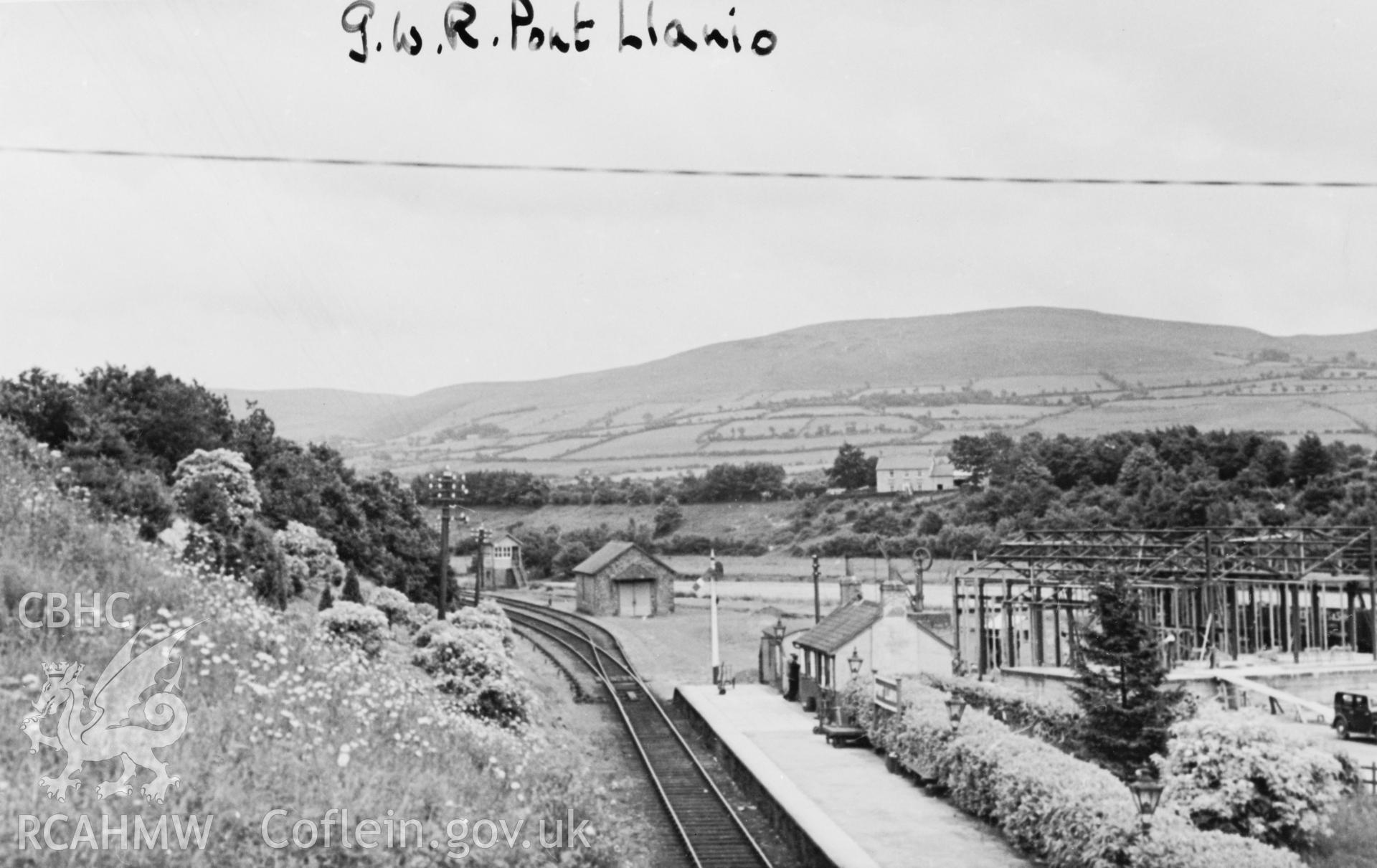 Black and white postcard showing Pont Llanio factory under construction in 1937. From Rokeby Album II part 2 of 2 no.47b.