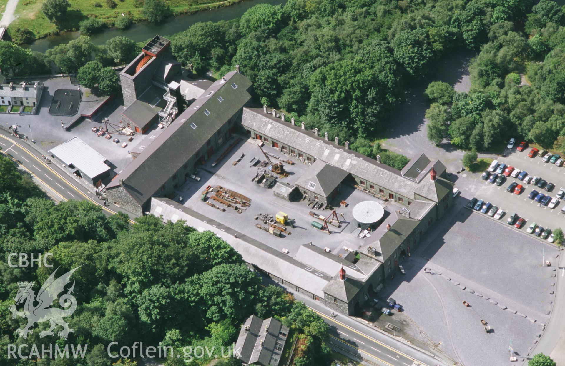 Slide of RCAHMW colour oblique aerial photograph of the Welsh Slate Museum, Llanberis, by Toby Driver, 2003.