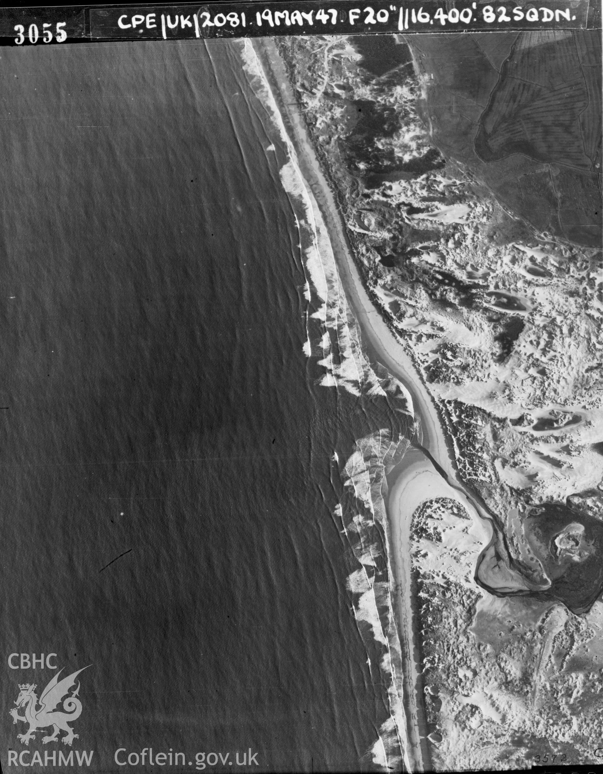 Black and white vertical aerial photograph taken by the RAF on 19/05/1947 centred on SS76718392 at a scale of 1:10000. The centrepoint lies over the sea.