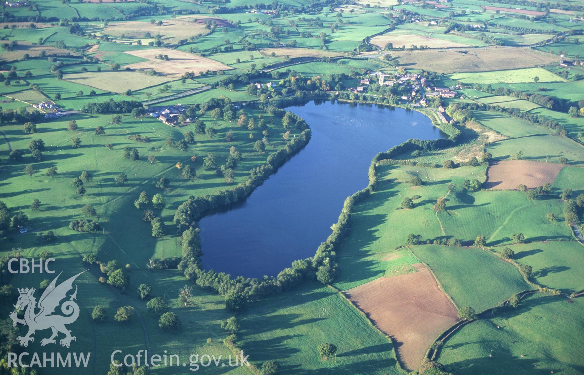 RCAHMW colour slide oblique aerial photograph of Hanmer, taken by C.R. Musson, 04/10/94