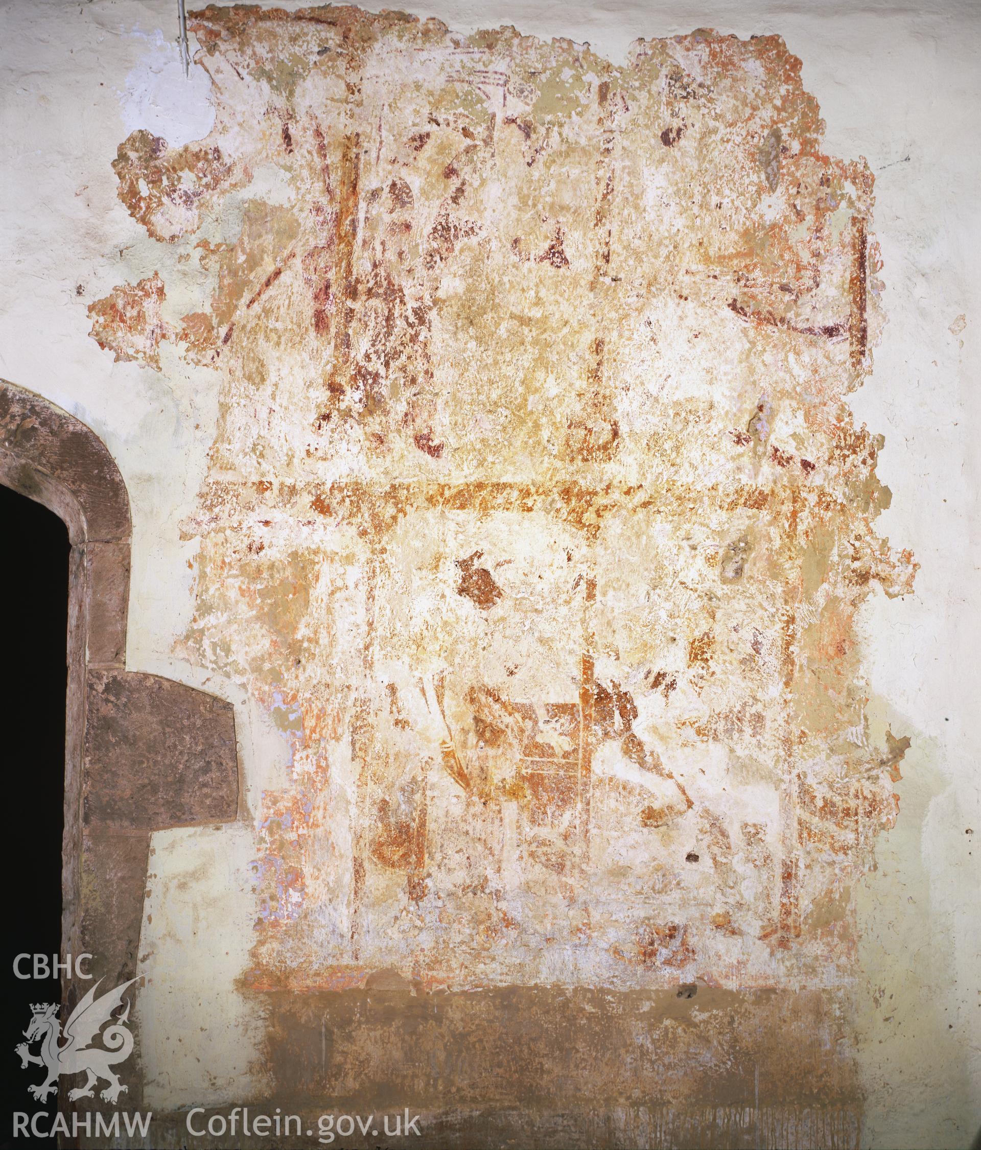 RCAHMW colour transparency showing the wallpainting behind the organ at Llangattock Lingoed Church  taken by I.N. Wright, December 2004