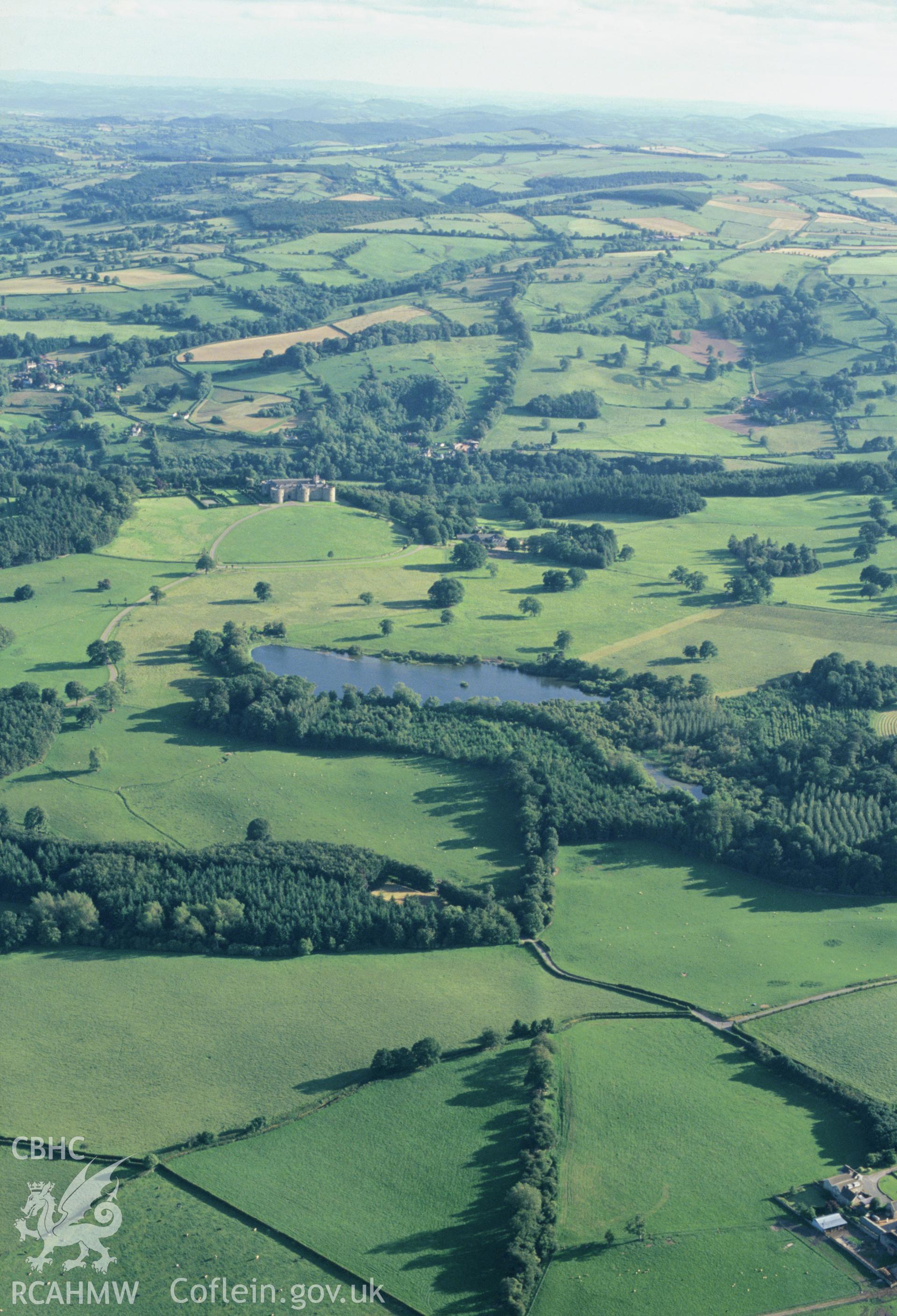 Slide of RCAHMW colour oblique aerial photograph of Offa's Dyke;Clawdd Offa, taken by C.R. Musson, 23/6/1993.