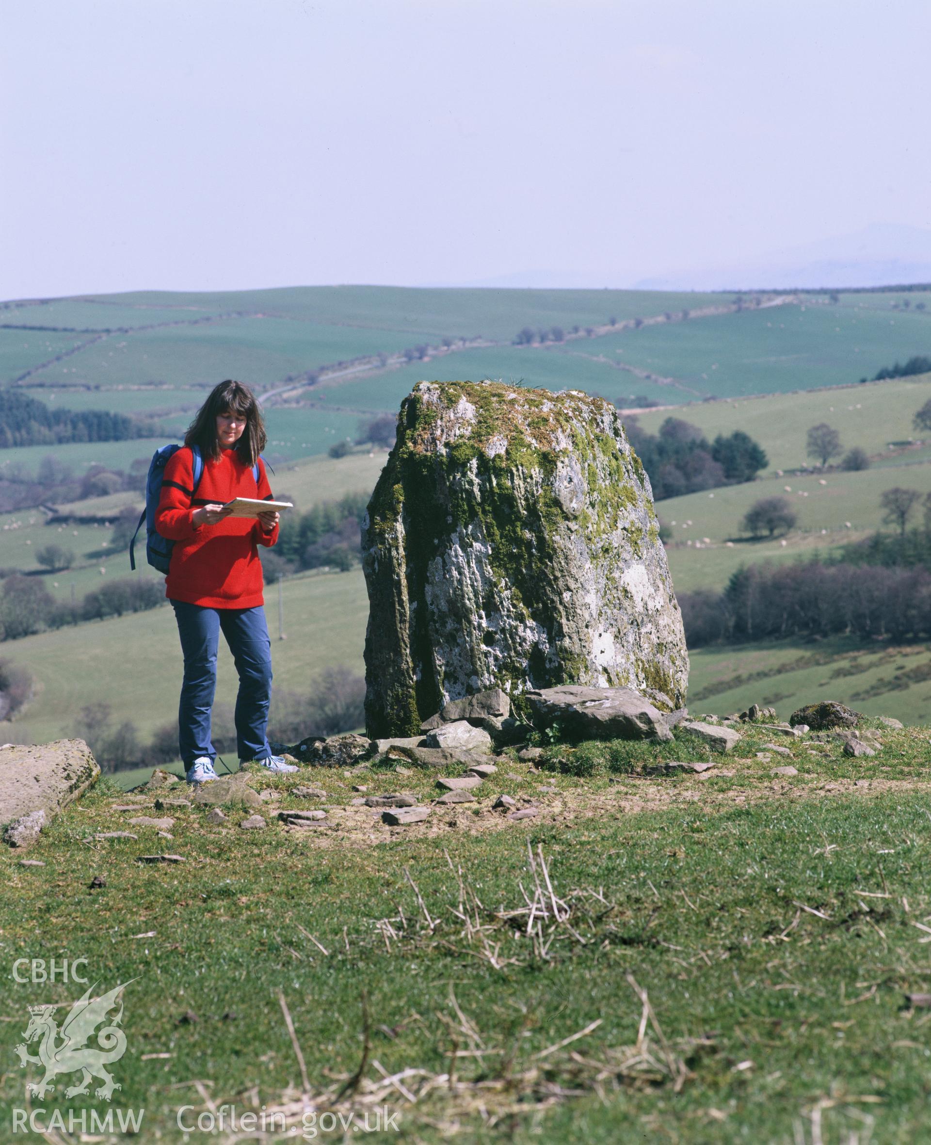 RCAHMW colour transparency showing Battle Standing Stone, taken by I.N. Wright, c1981.