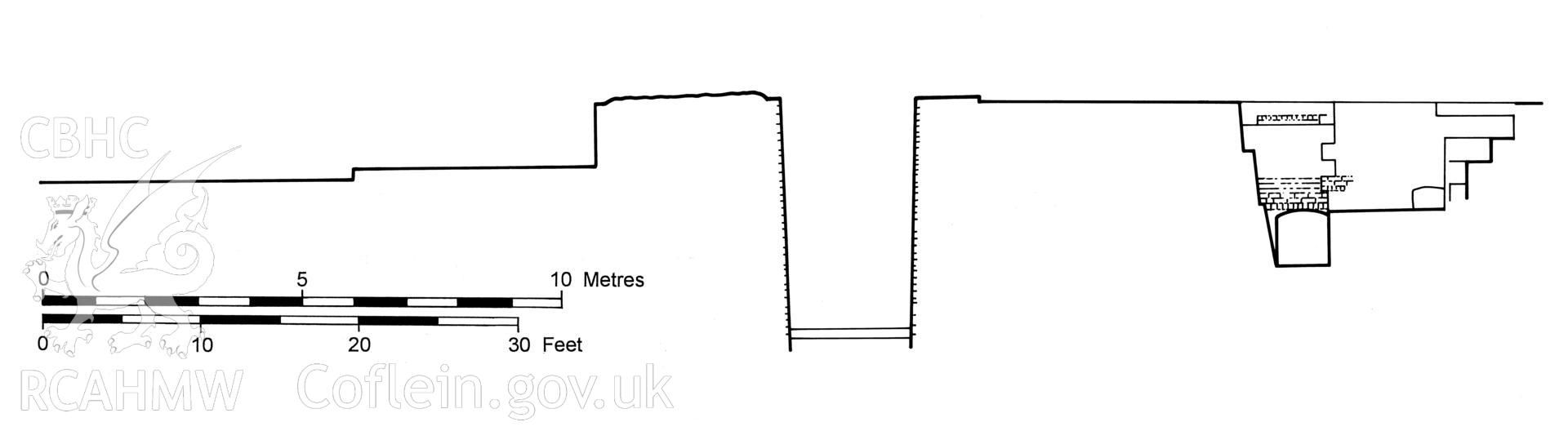 Measured drawing showing section view of Pantyffynnon Sawmill Dry Dock at Ystalyfera, produced by C.W. Green, 2007.