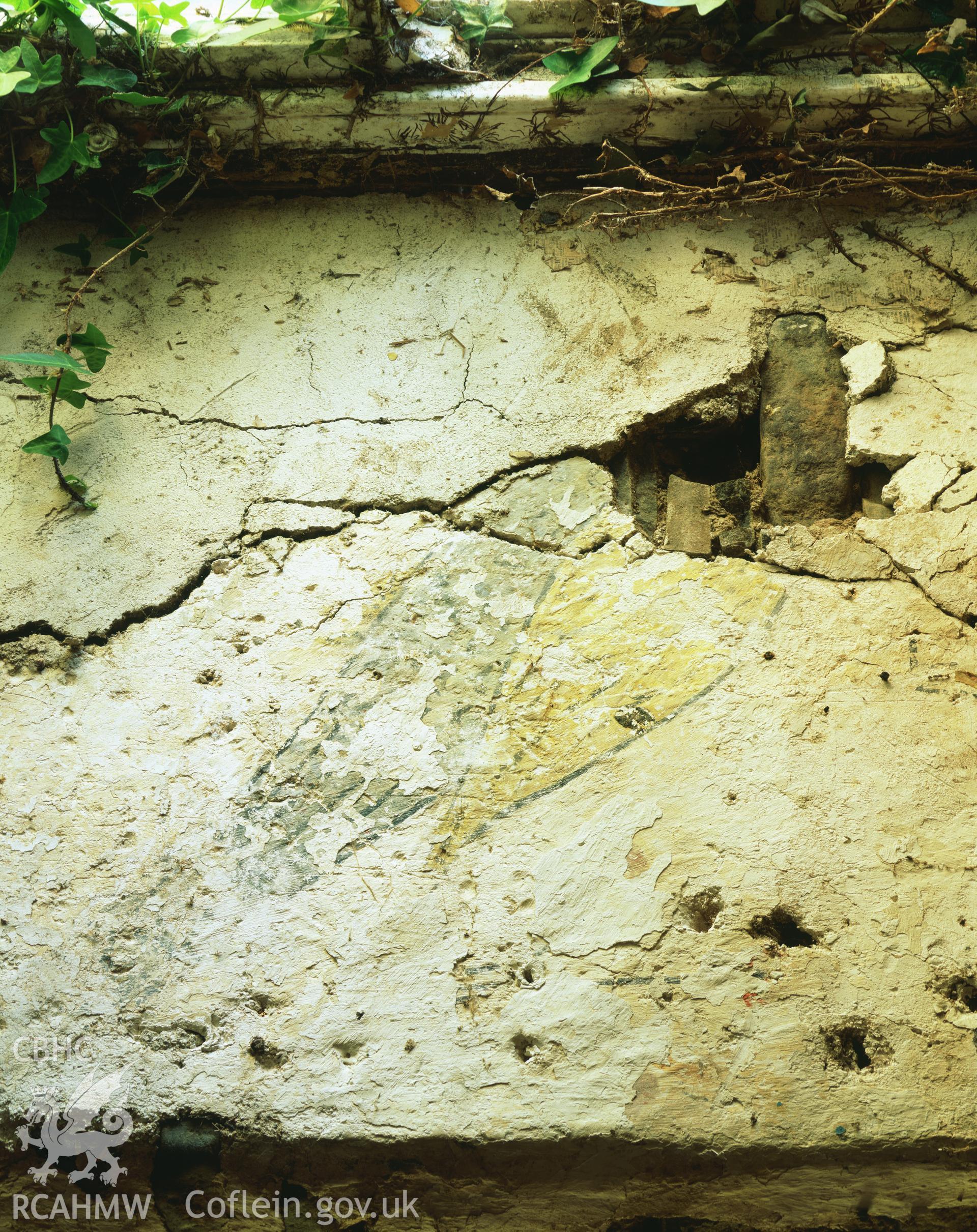 RCAHMW colour transparency showing wallpainting at Gwastod, Nantcwnlle, taken by Iain Wright, June 2005