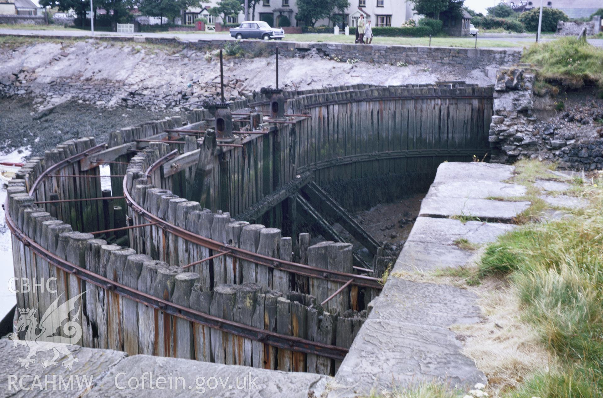 35mm Slide of the coffer dam at Burry Port Harbour, Carmarthenshire by Dylan Roberts, undated.