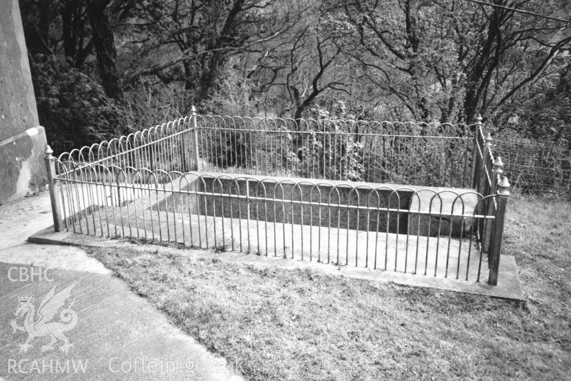 Digital copy of a black and white photograph showing a view of the baptism tank at Star Welsh Baptist Chapel, Clydau, taken by Robert Scourfield, c.1996.