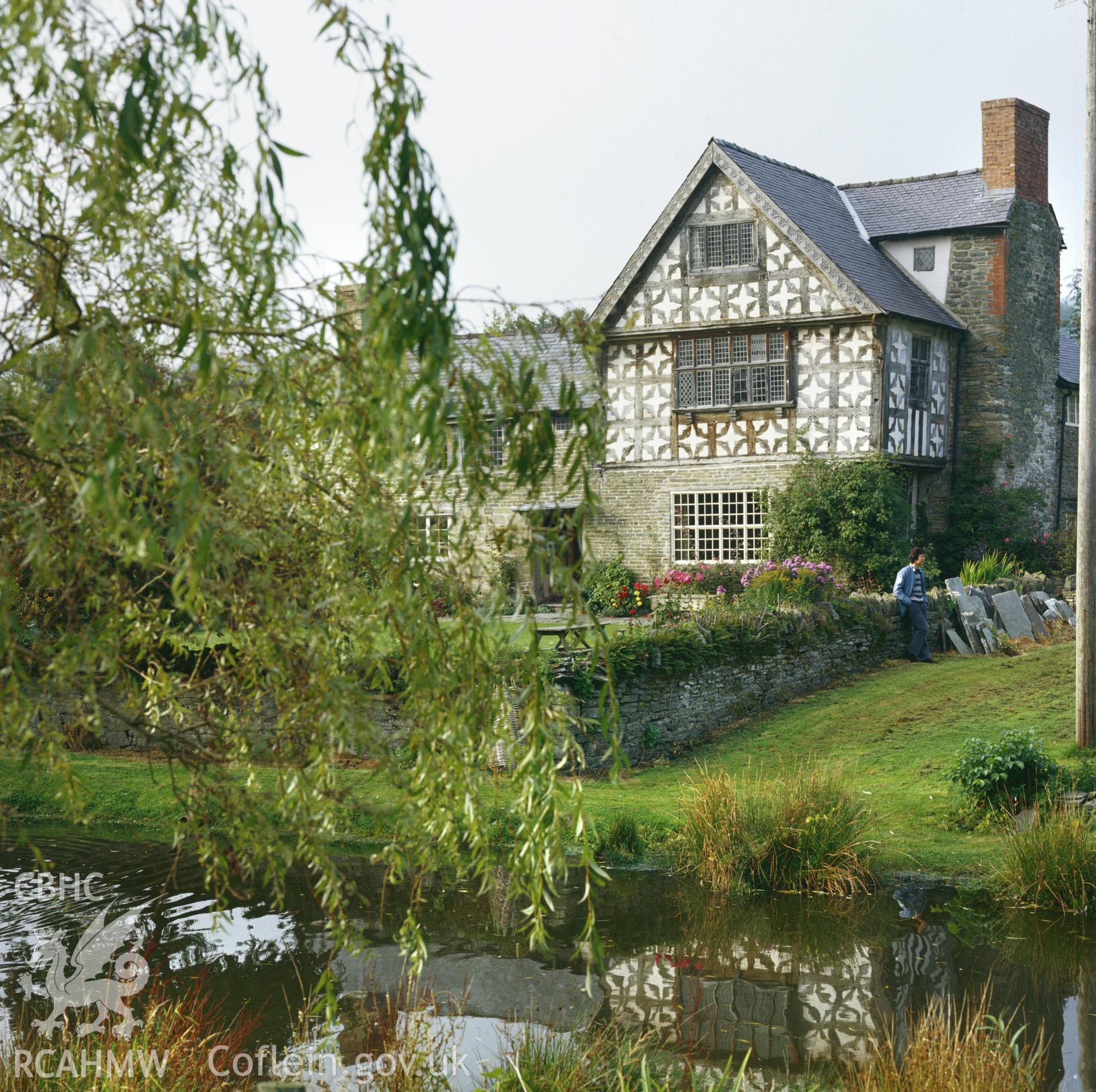 RCAHMW colour transparency showing view of Upper Dolau Farmhouse, Presteigne, taken by Fleur James, 1986.