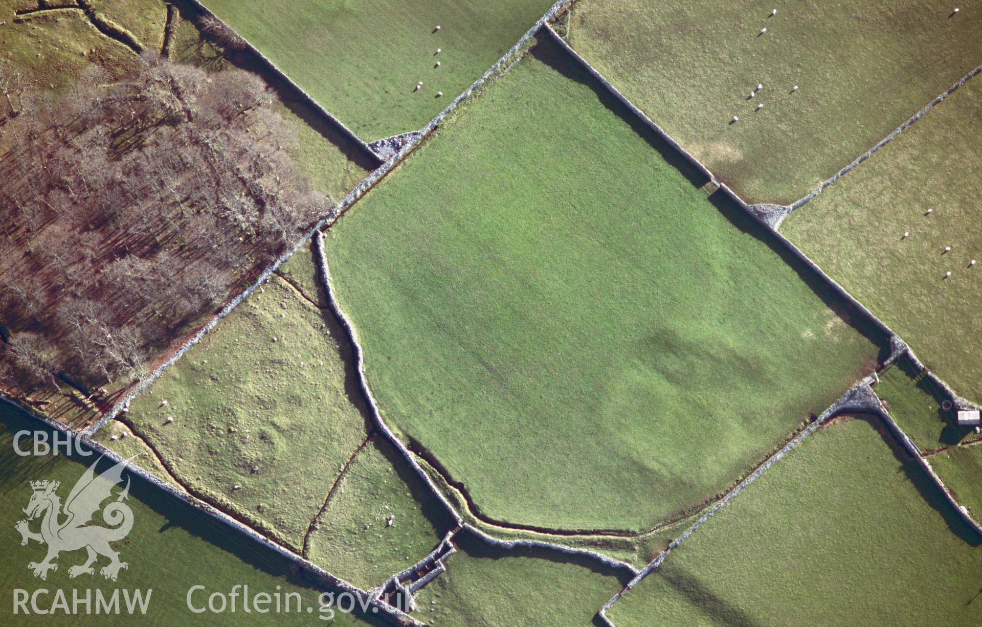 Slide of RCAHMW colour oblique aerial photograph of Fron Galed Homestead, Dyffryn Ardudwy, taken by T.G. Driver, 2005.