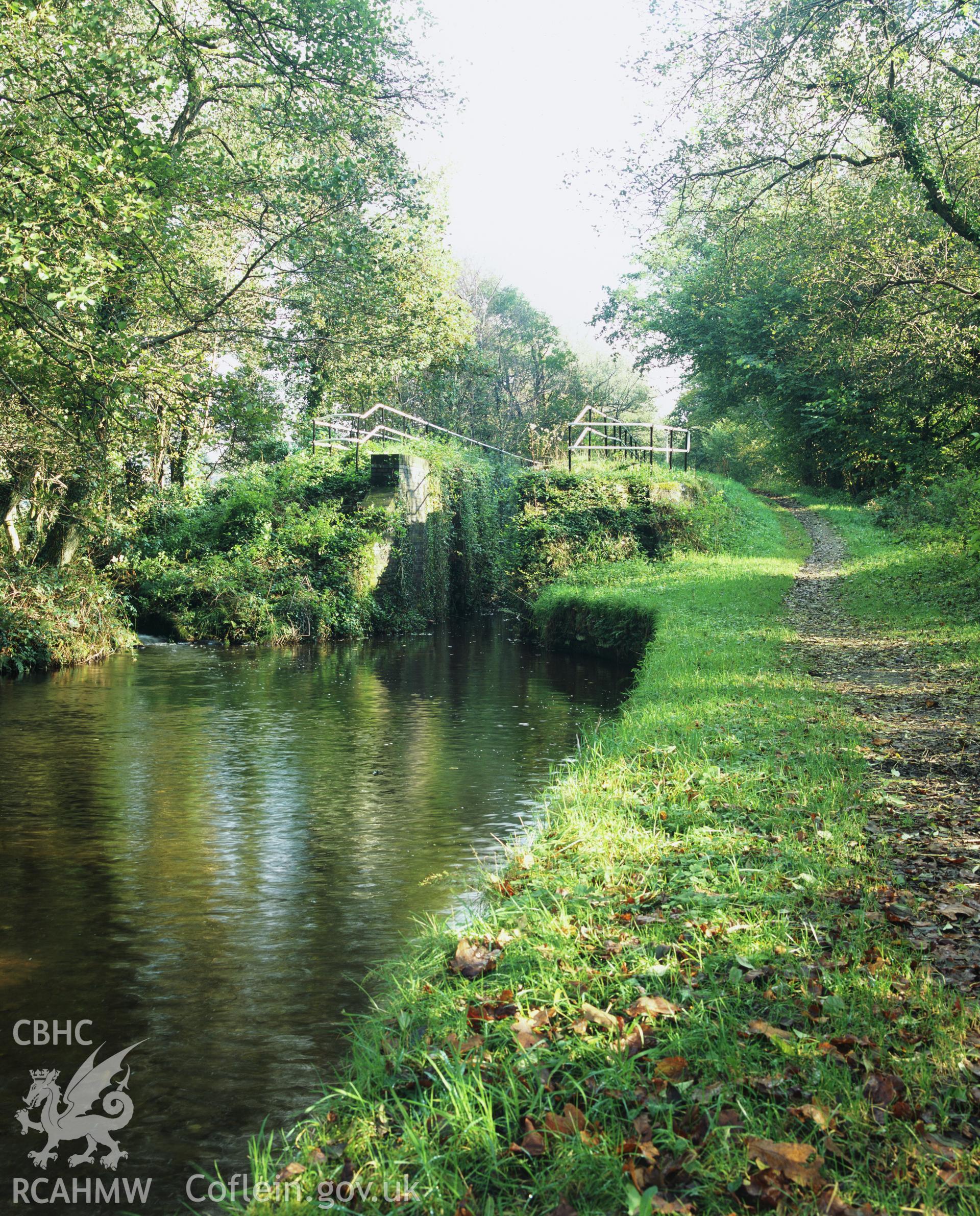 RCAHMW colour transparency showing  view of Ynysmeudwy Canal Lock along the Swansea Canal taken by I.N. Wright, October 2005.