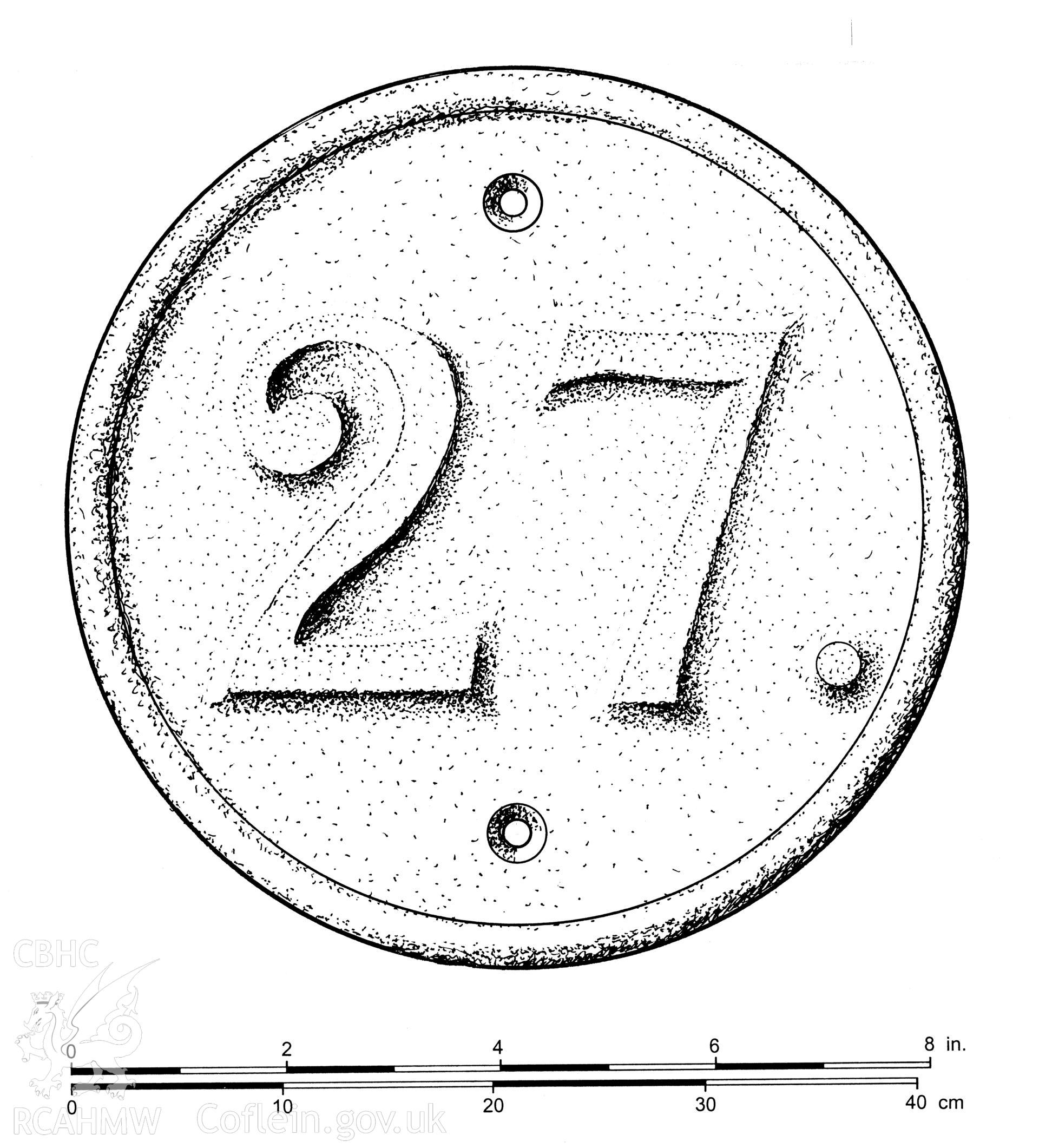 Copy of a measured drawing by Douglas Hague showing detail of lock number plate 27, Swansea Canal.