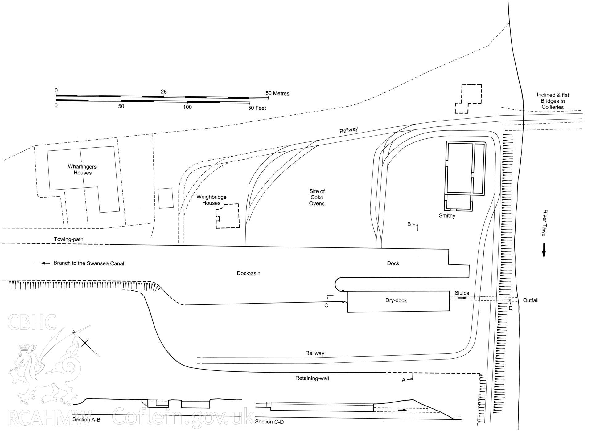 Measured plan showing Waun y Coed Canal Dock, produced by C.W. Green, 2007.