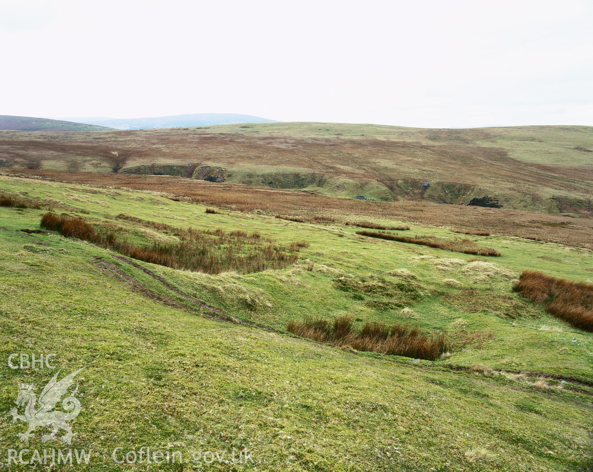 RCAHMW colour transparency showing Cwm Tywyll house platforms, taken by I.N. Wright, March 2002.
