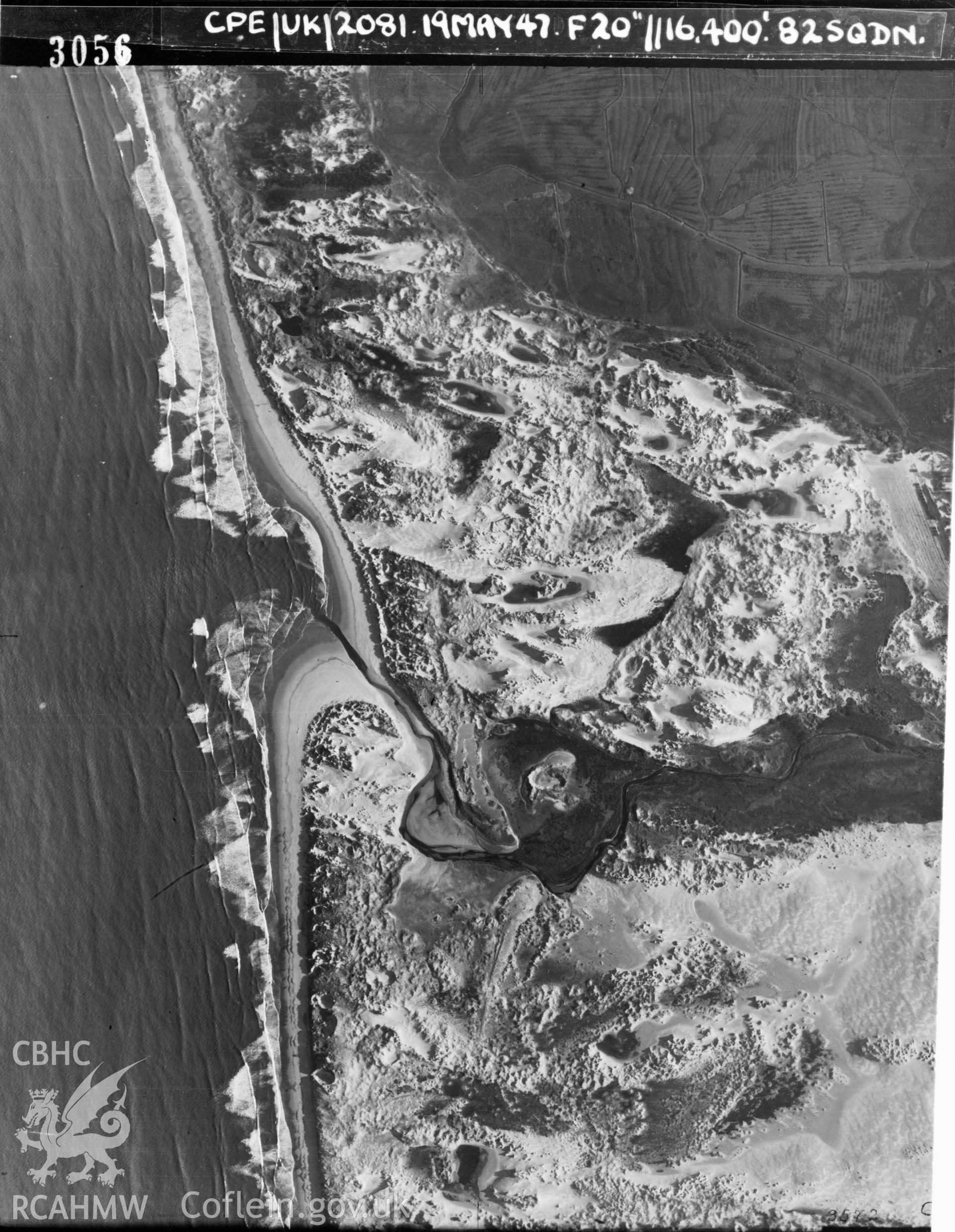 Black and white vertical aerial photograph taken by the RAF on 19/05/1947 centred on SS77238391 at a scale of 1:10000. The centrepoint lies over the sea.