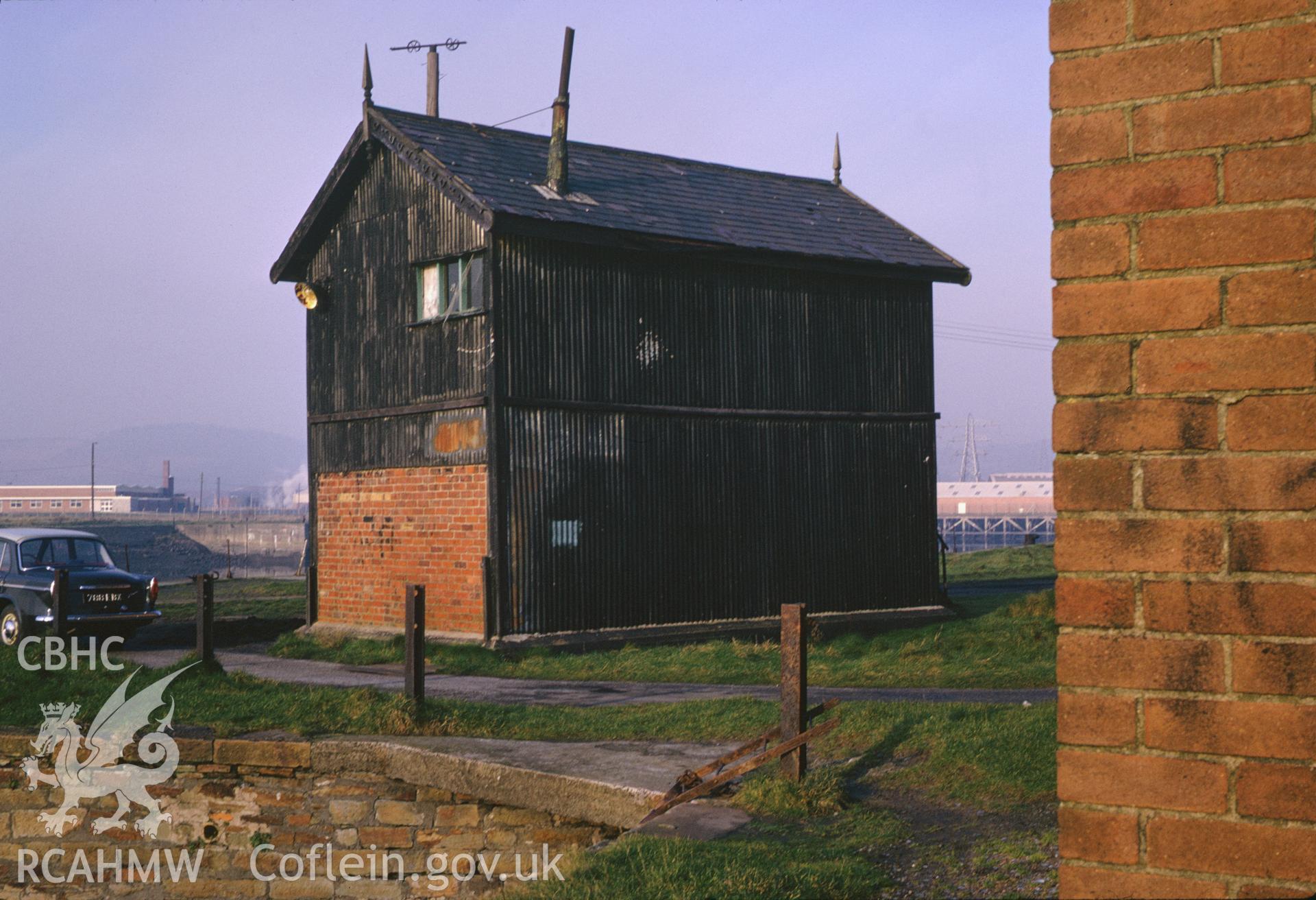 35mm colour slide showing the signal box at North Dock, Llanelli Harbour, Carmarthenshire, by Dylan Roberts.