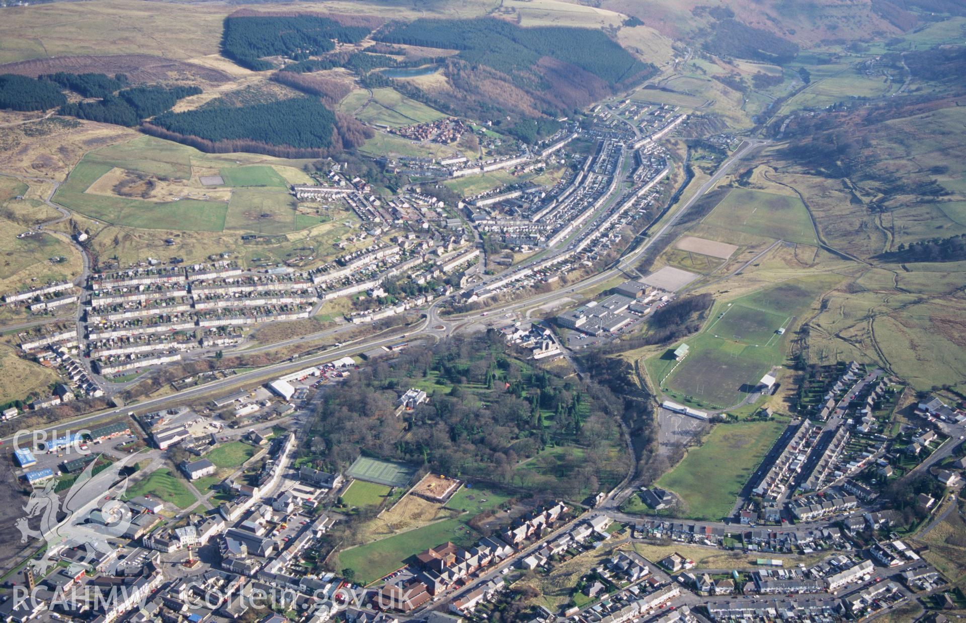 RCAHMW colour slide oblique aerial photograph of Bedwellty Park, Tredegar, taken on 15/03/1999 by Toby Driver