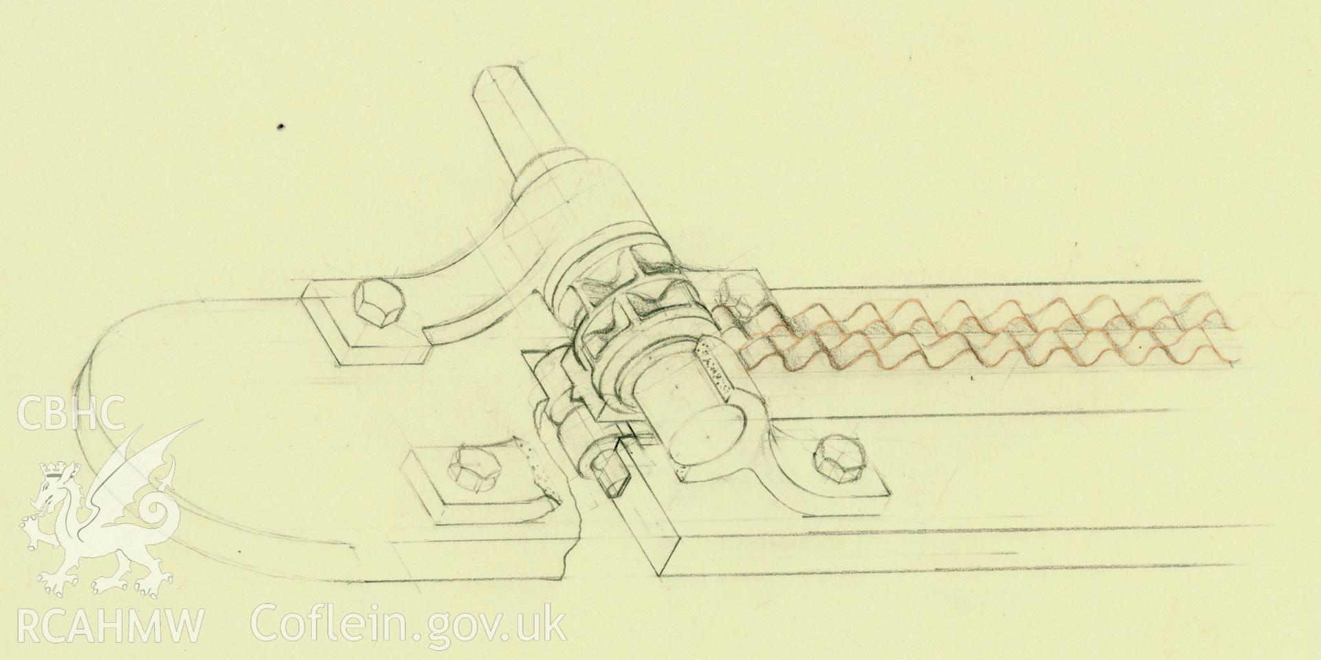 Measured drawing showing detail of a sluice paddle at lock no 13, Ynysmeudwy, produced by G.A. Ward, 1975.