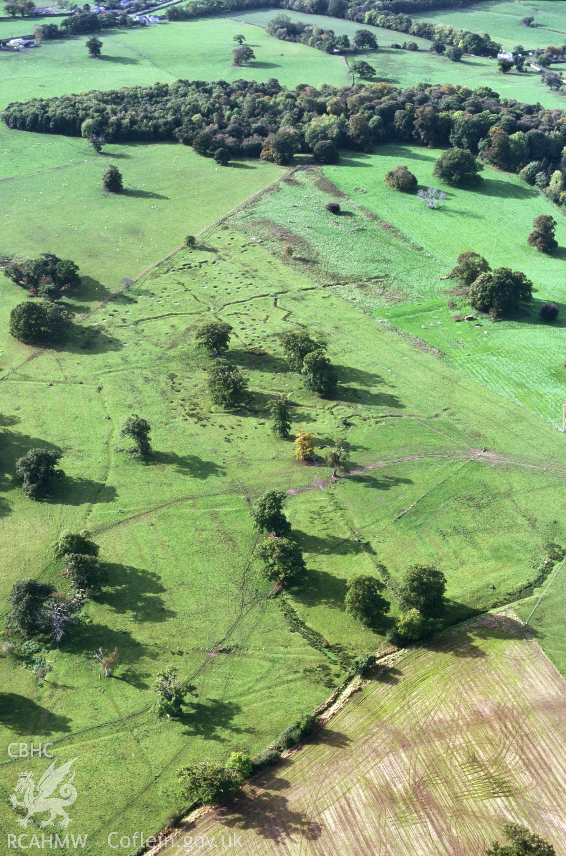 Slide of RCAHMW colour oblique aerial photograph of Bodelwyddan Park Army Practice Trenches, taken by T.G. Driver, 17/10/2000.