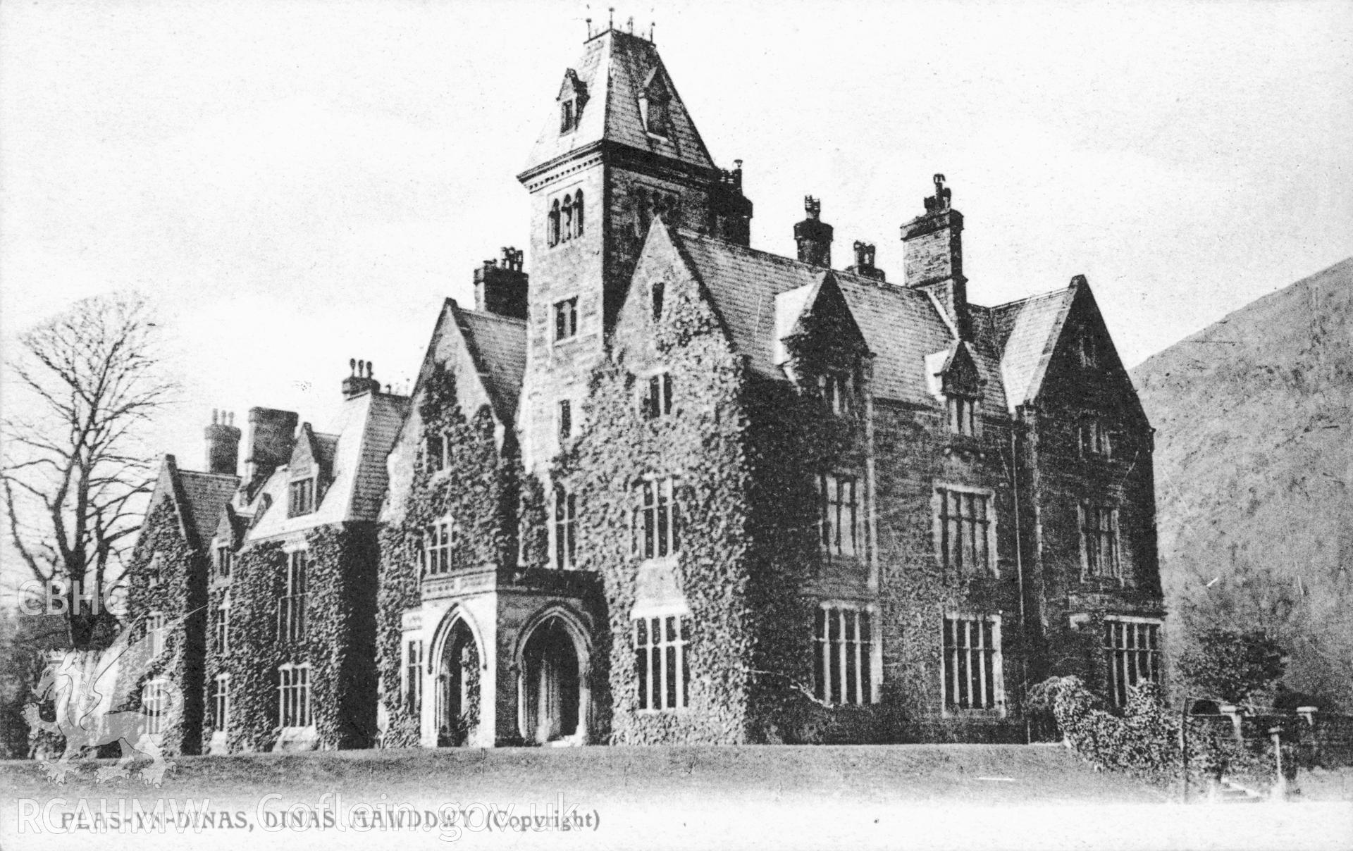 Plas Dinas Mawddwy; digitized copy of an undated black and white postcard loaned for copying by Thomas Lloyd.