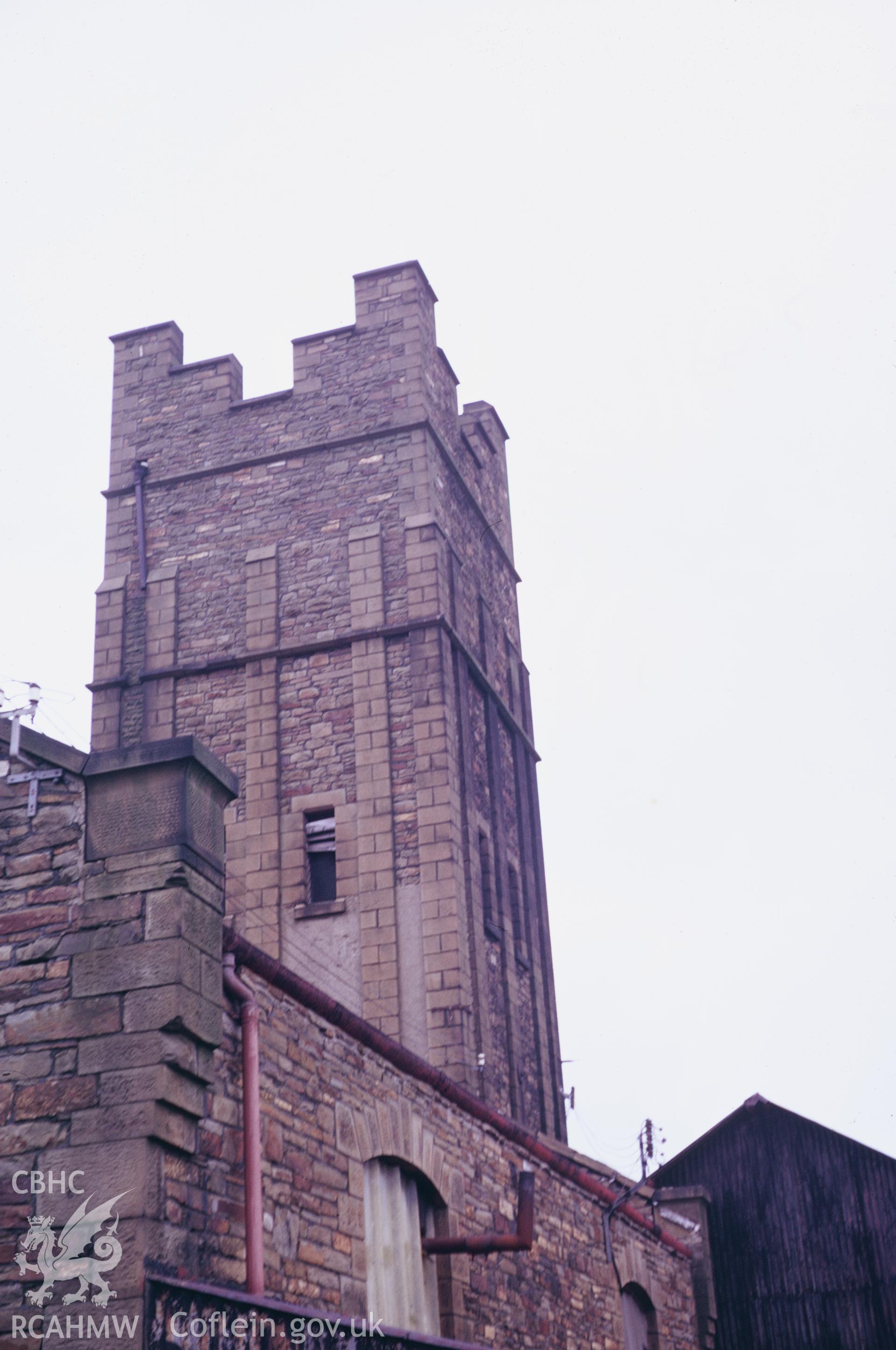 35mm colour slide showing North Dock Engine House and Accumulator Tower, Llanelli, Carmarthenshire, by Dylan Roberts, undated.