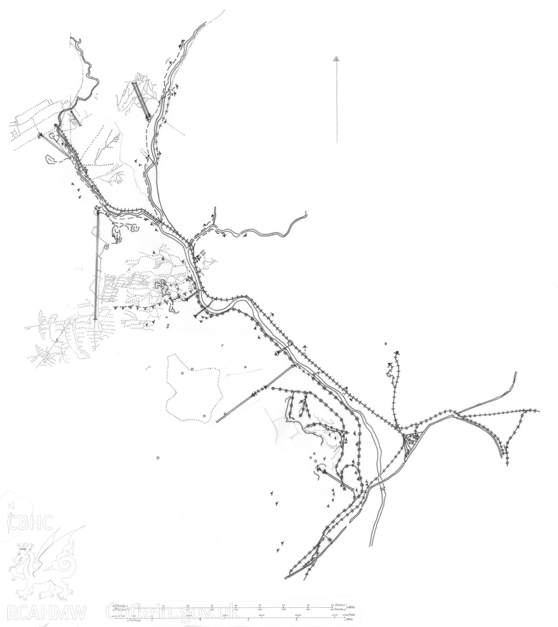 Hand drawn map of Cwm Clydach Railway, produced for the RCAHMW Swansea Canal publication.