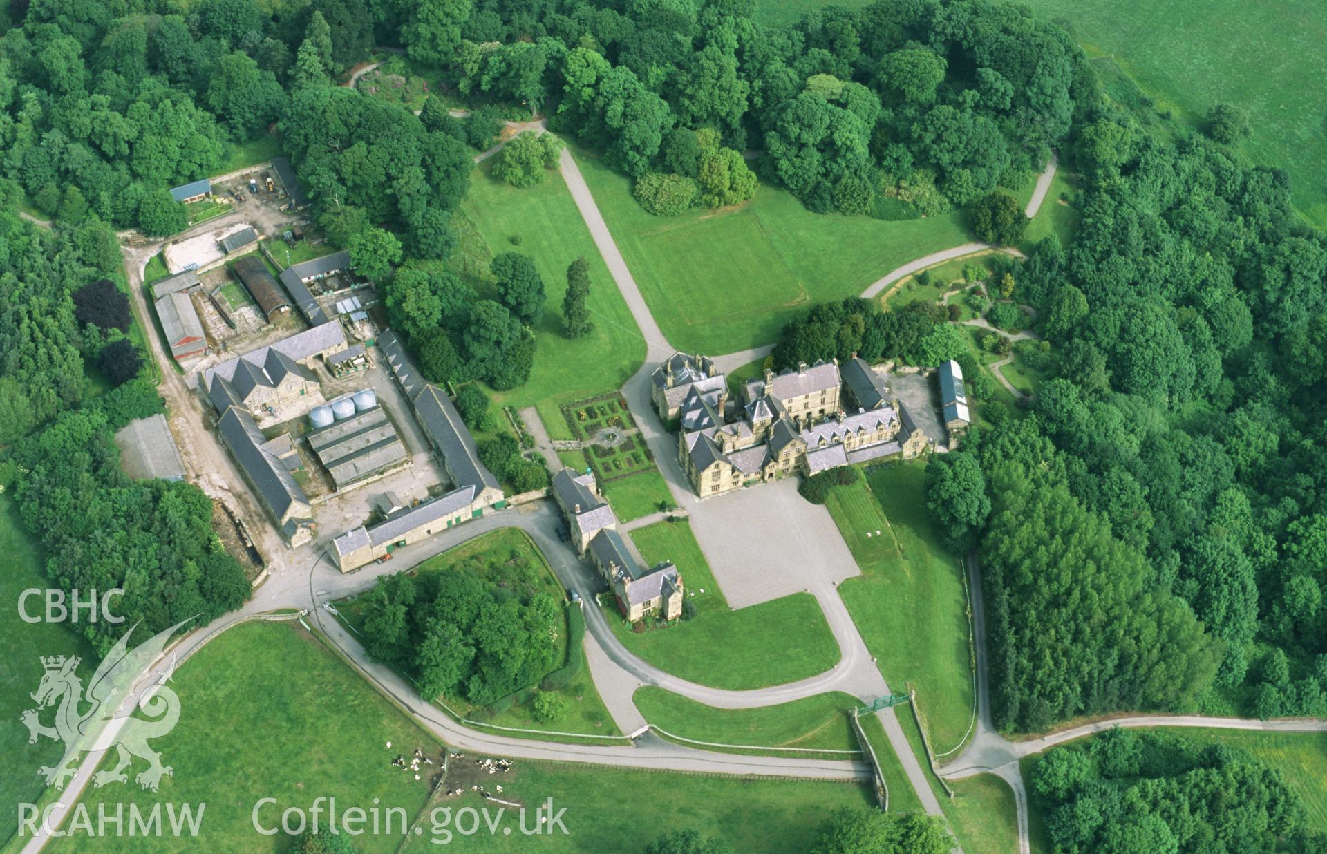 Slide of RCAHMW colour oblique aerial photograph of Mostyn Hall taken by T.G. Driver, 2001.