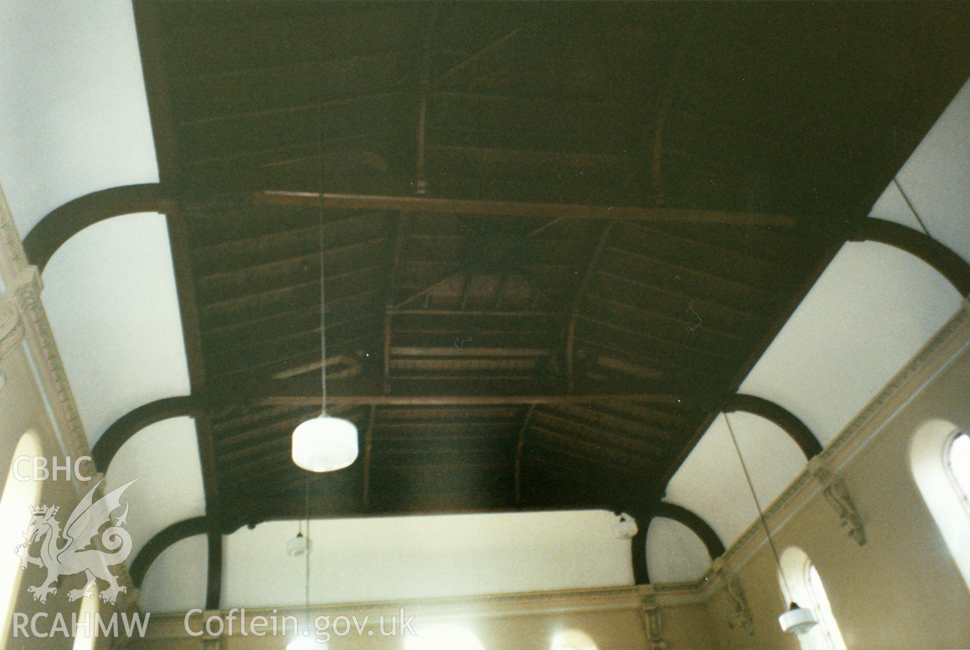 Digital copy of a colour photograph showing an interior view of English Baptist Church, Lammas Street, Carmarthen, taken by Robert Scourfield, 1996.