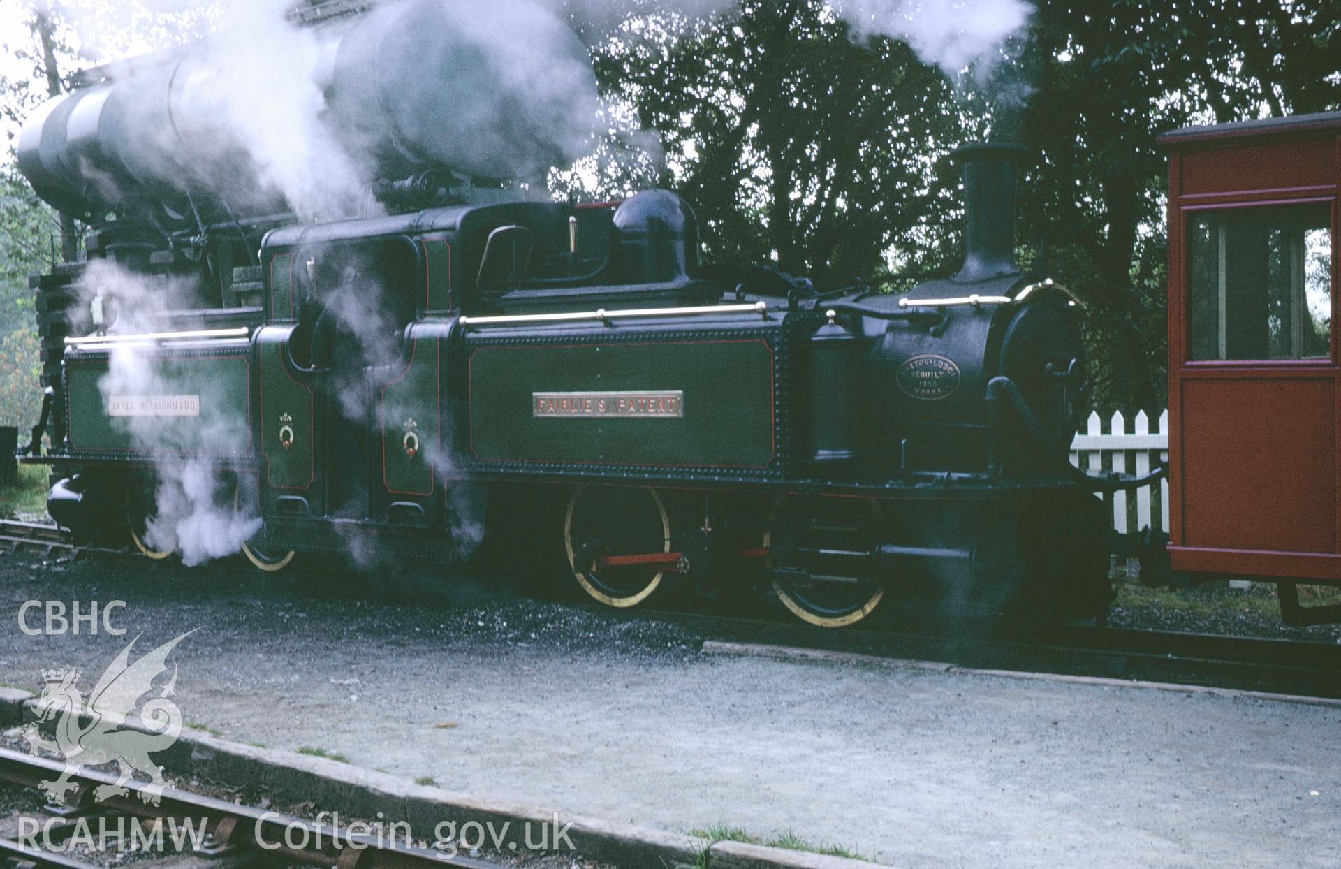 35mm colour slide showing of 'Moelwyn' at Tan y Bwlch Station, Ffestiniog Railway,  Merionethshire by Dylan Roberts.