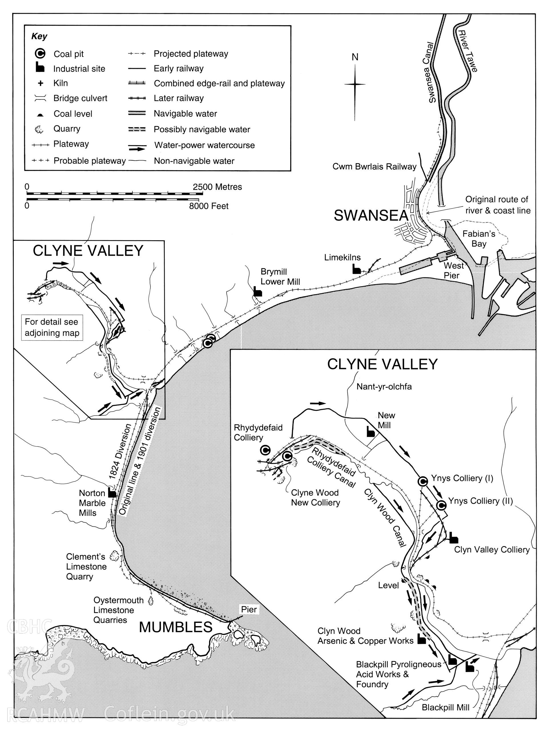 Map showing the Oystermouth Railway, produced by C.W. Green, 2007.