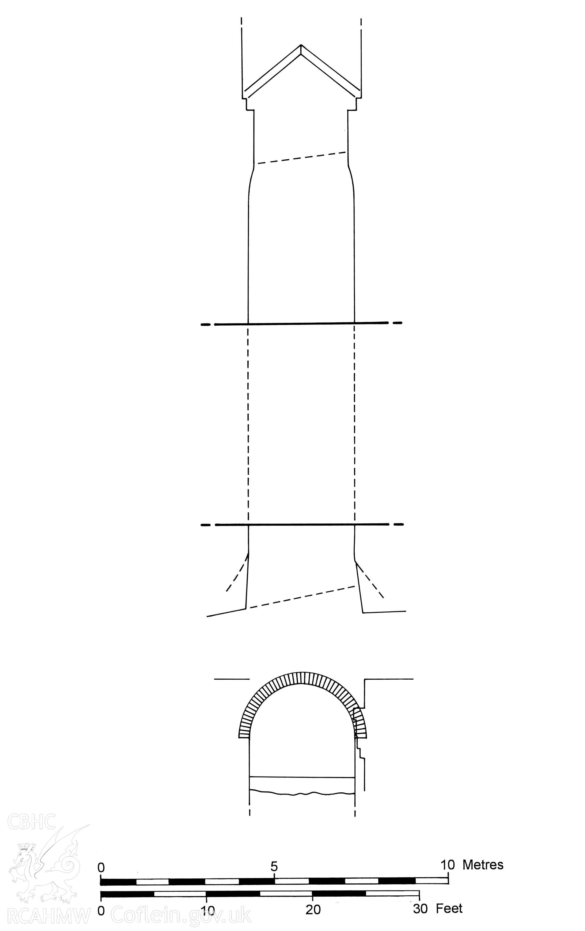 Measured plan and elevation view of Pont Nant Lawrog, Clydach, produced by Charles Green, 2006