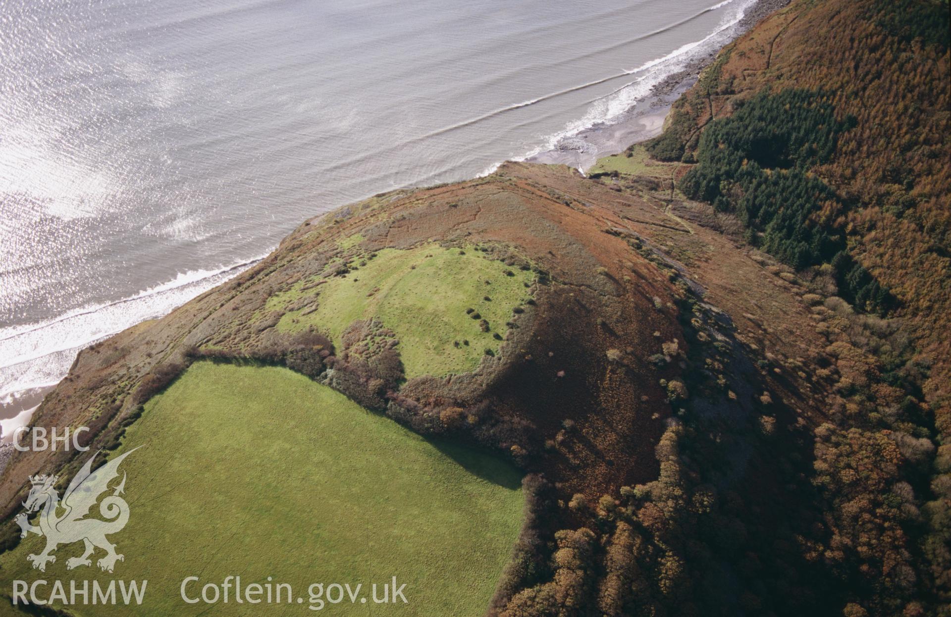 RCAHMW colour slide oblique aerial photograph of Top Castle, Eglwyscummin, taken on 30/10/1998 by Toby Driver