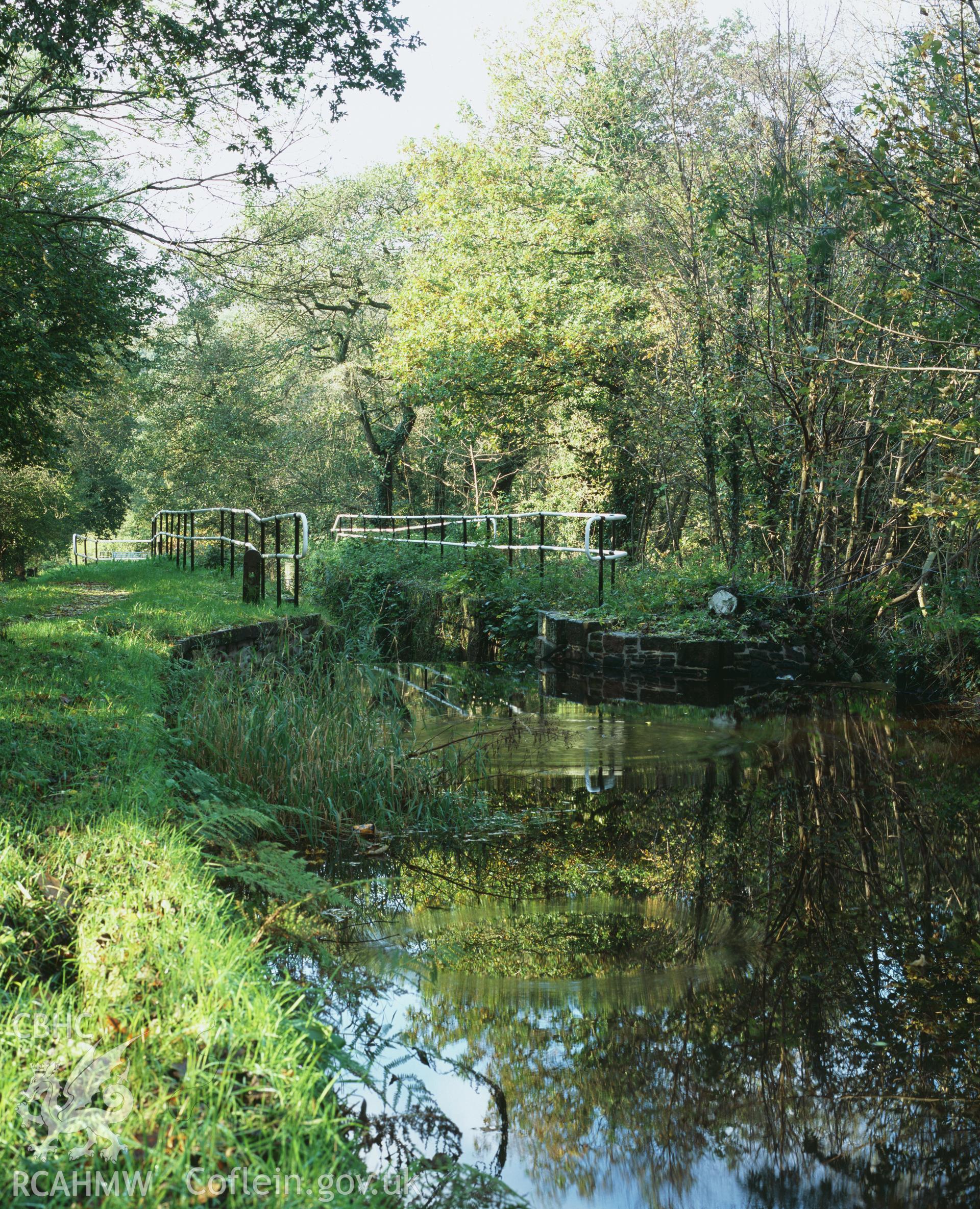 RCAHMW colour transparency showing  view of Ynysmeudwy Canal Lock along the Swansea Canal taken by I.N. Wright, October 2005.