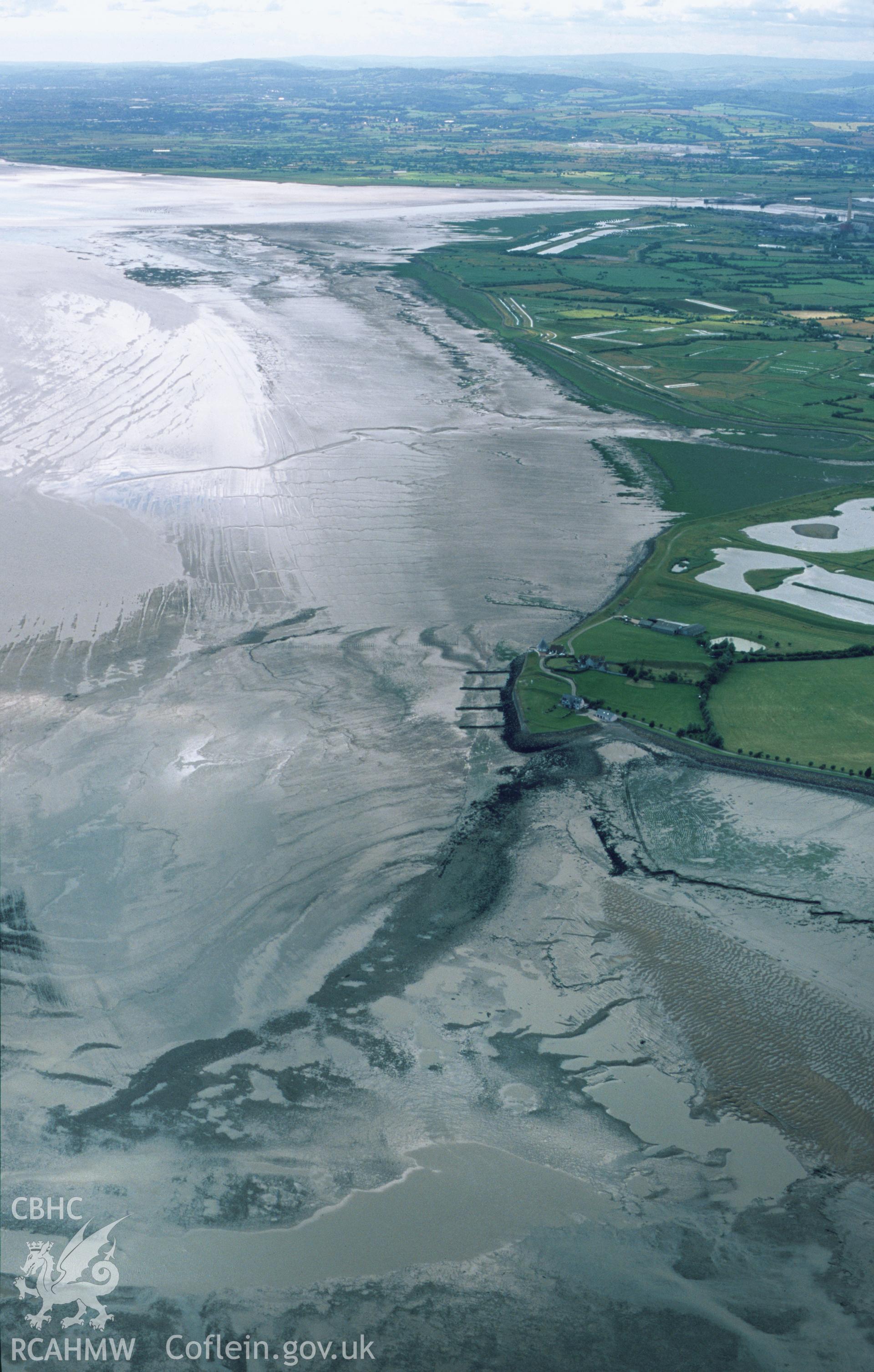 Slide of RCAHMW colour oblique aerial photograph of Goldcliff coast, taken by T.G. Driver, 2001.