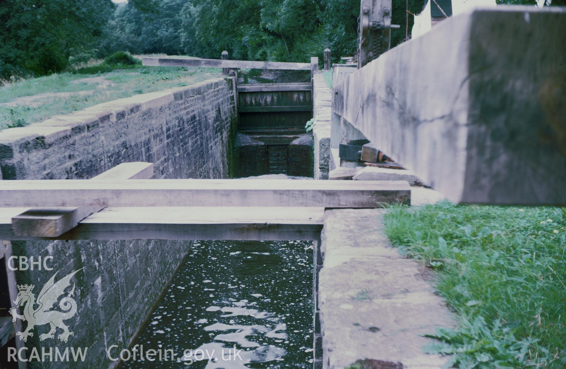 Colour 35mm slide of Brynich Lock, Brecon Abergavenny Canal, Breconshire by Dylan Roberts, undated.