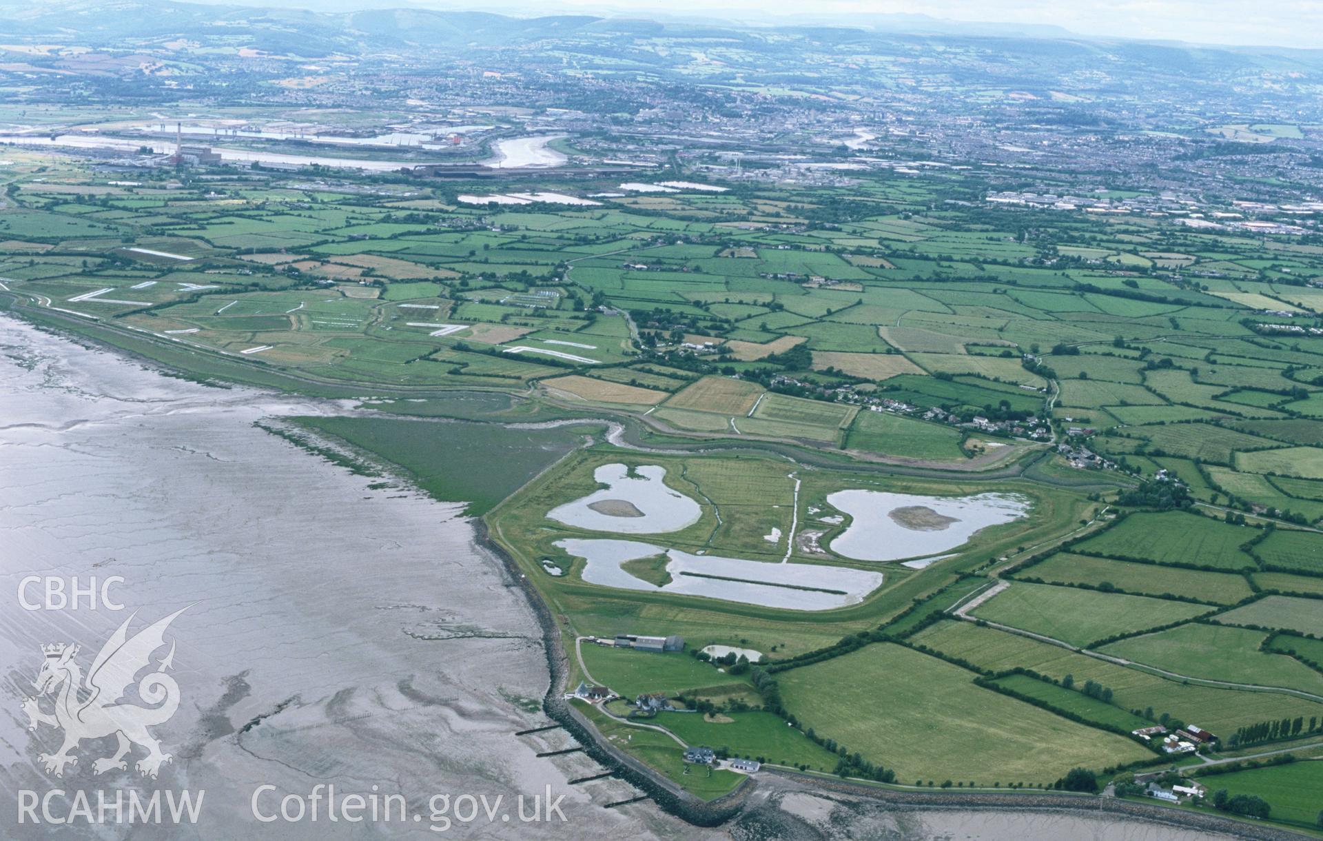 Slide of RCAHMW colour oblique aerial photograph of Goldcliff coast, taken by T.G. Driver, 2001.