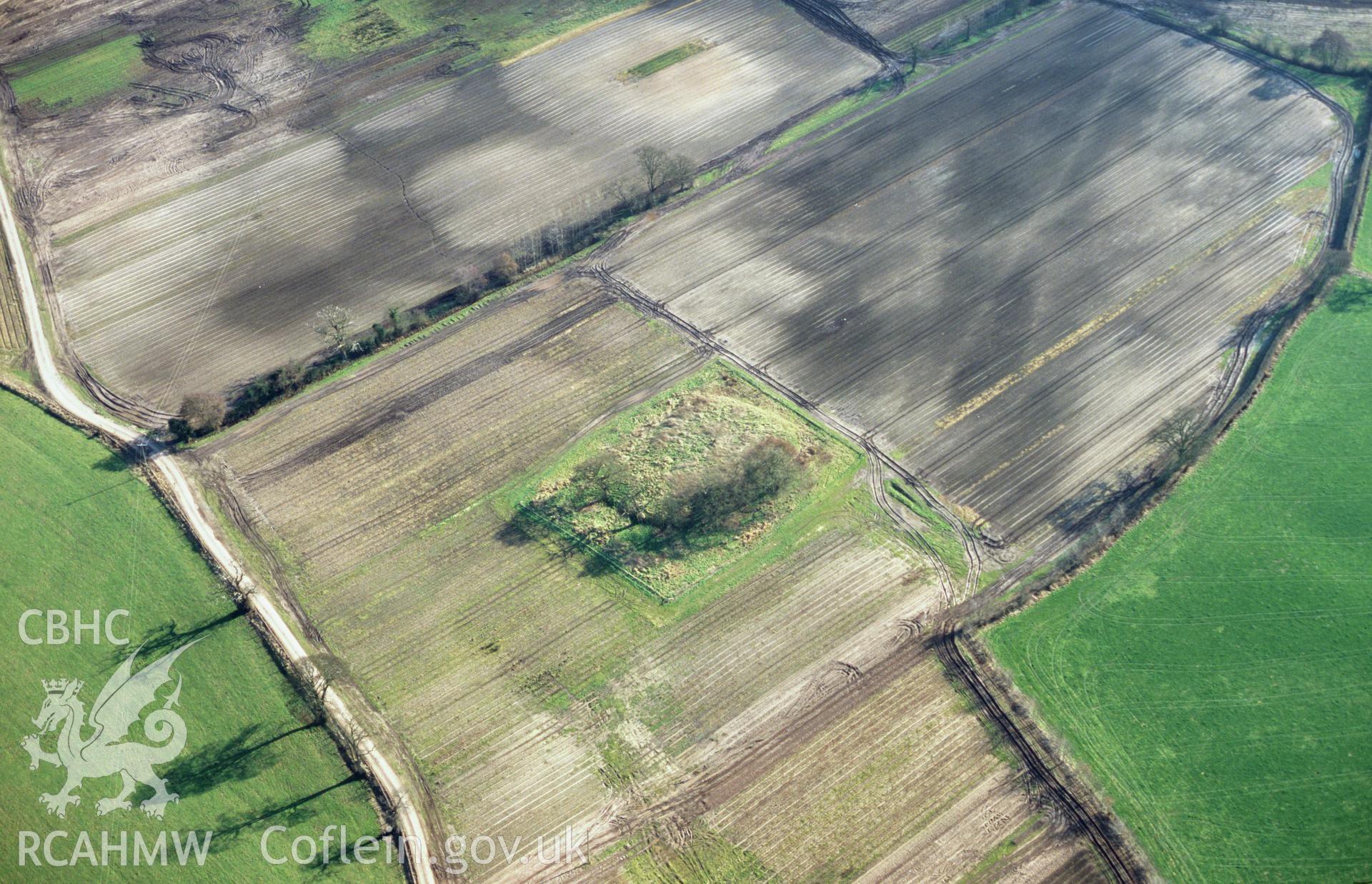 Slide of RCAHMW colour oblique aerial photograph of Haulton Ring Moat, taken by Toby Driver, 2004.