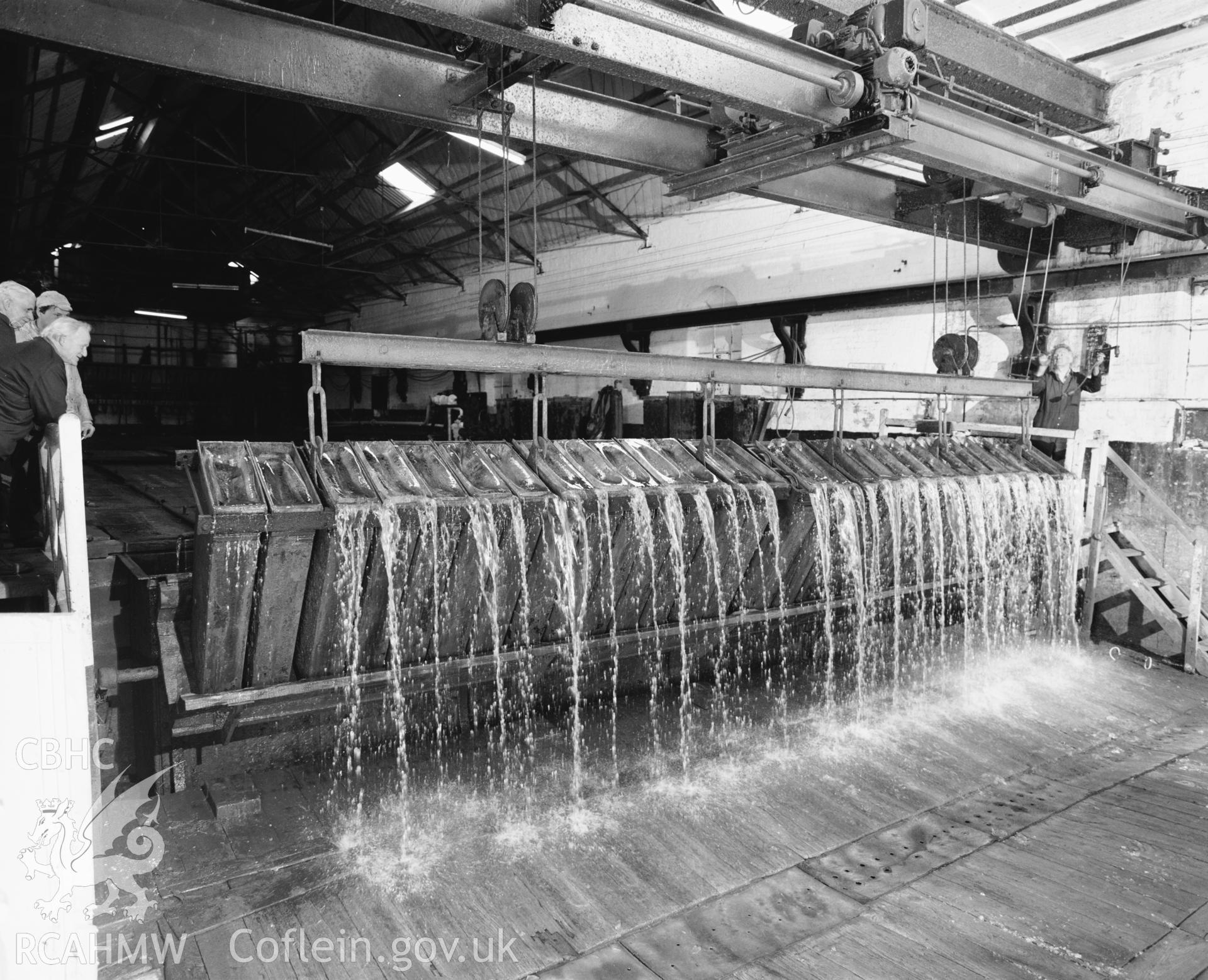 Interior view, showing moulds lowered into tipping discharge trough