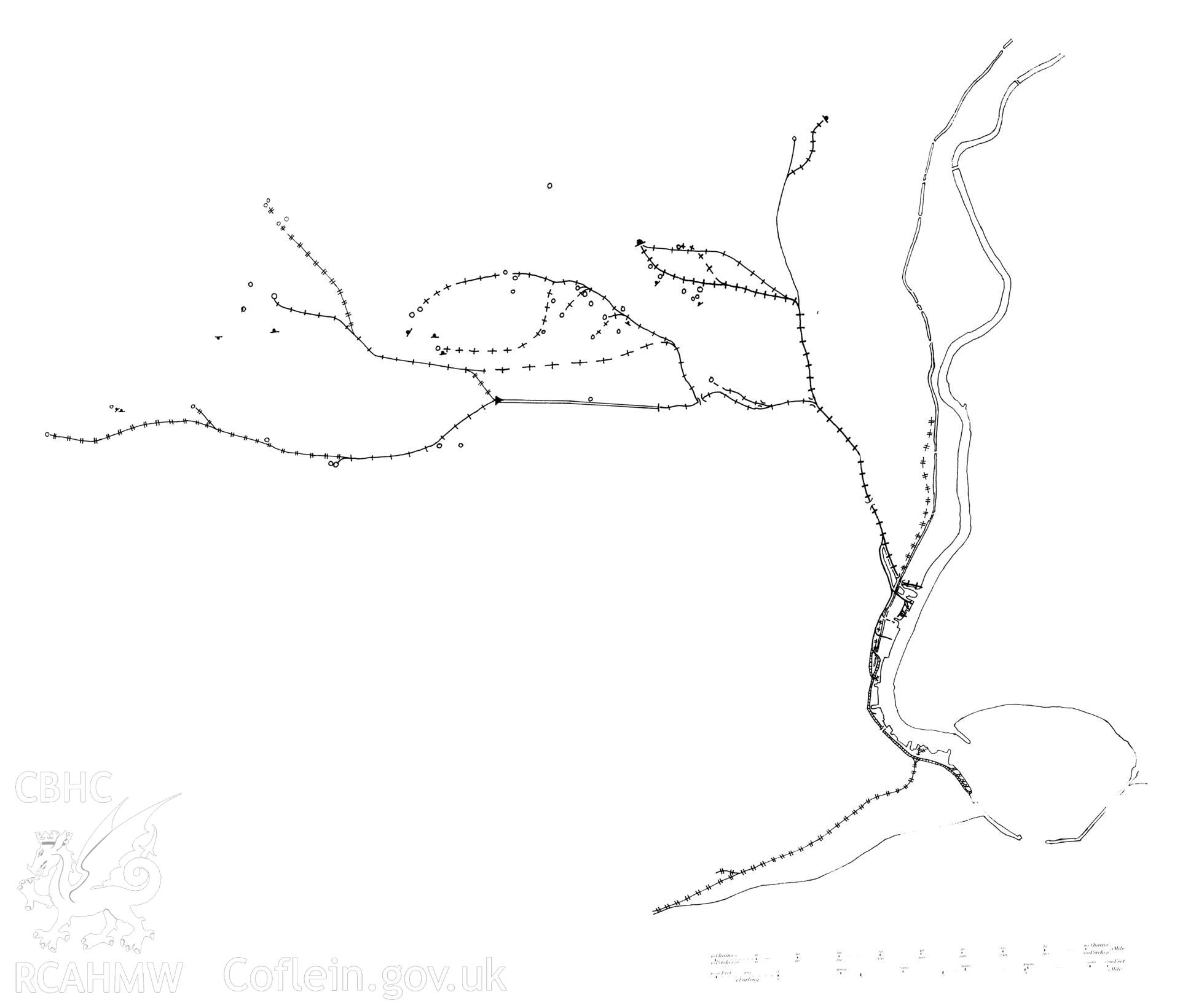 Hand drawn map of the Cwm Bwrlais Railways, produced for the RCAHMW Swansea Canal publication.