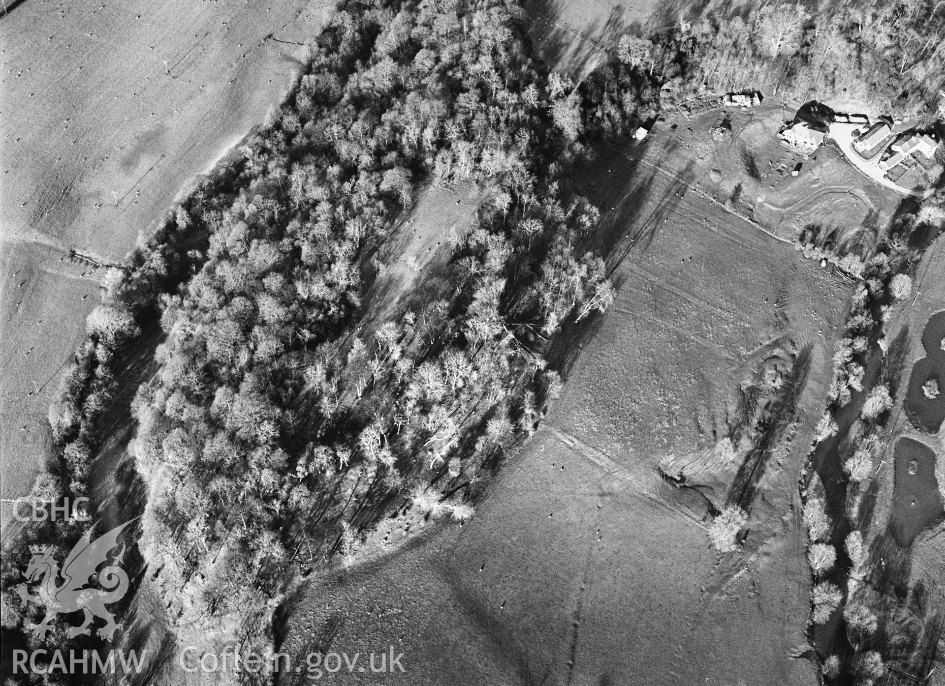 RCAHMW black and white oblique aerial photograph of Bryn Alyn, Camp, taken by C R Musson, 22/12/1996.