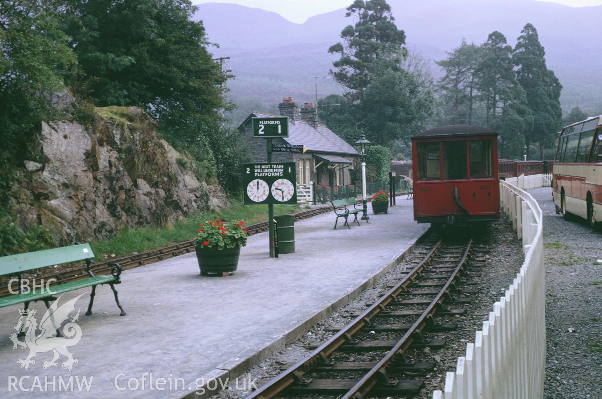 35mm colour slide showing Tan y Bwlch Station, Festiniog Railway, Merionethshire by Dylan Roberts.