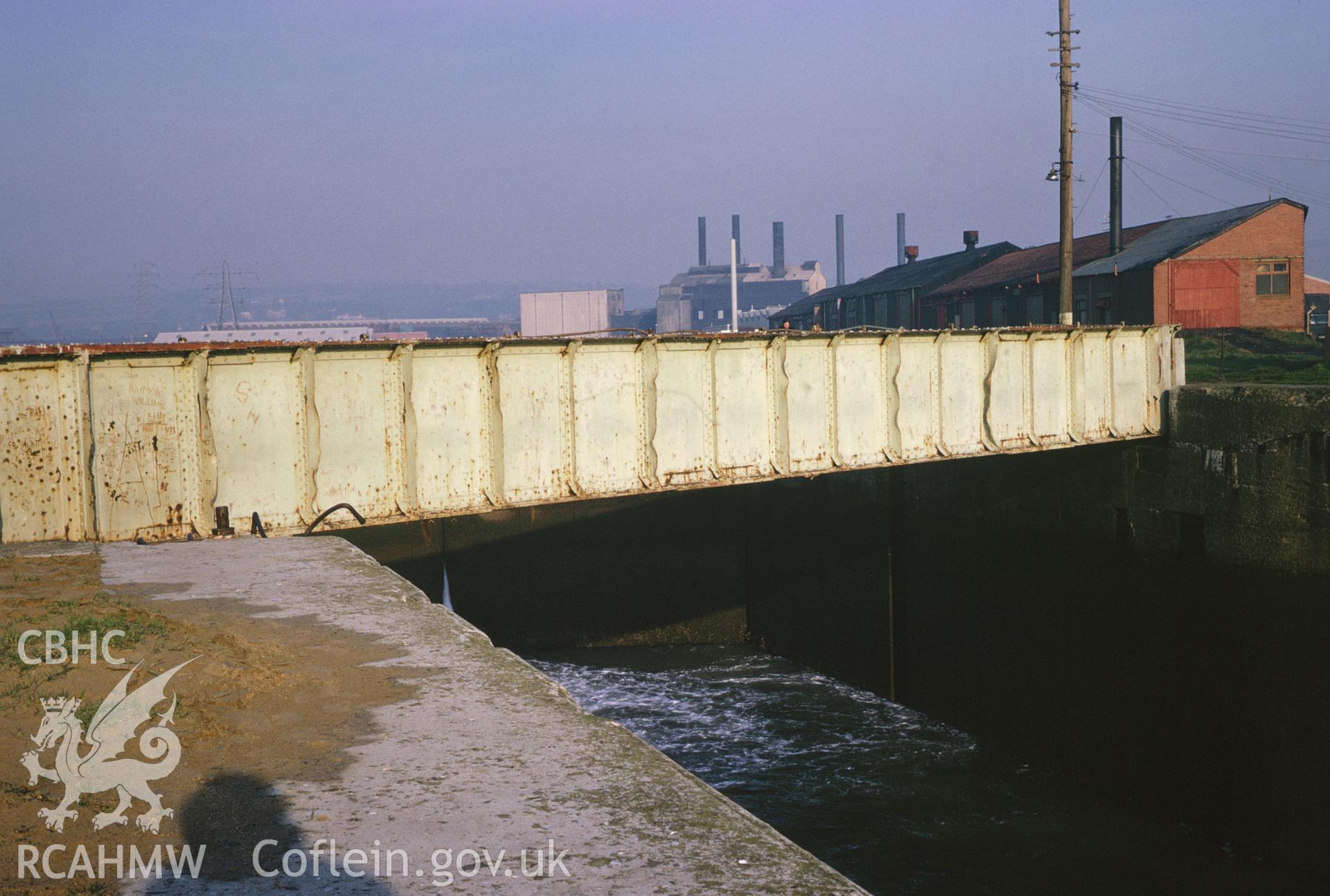 35mm colour slide of Llanelli Harbour, North Dock, Swing Bridge, Llanelli, Carmarthenshire, by Dylan Robert.