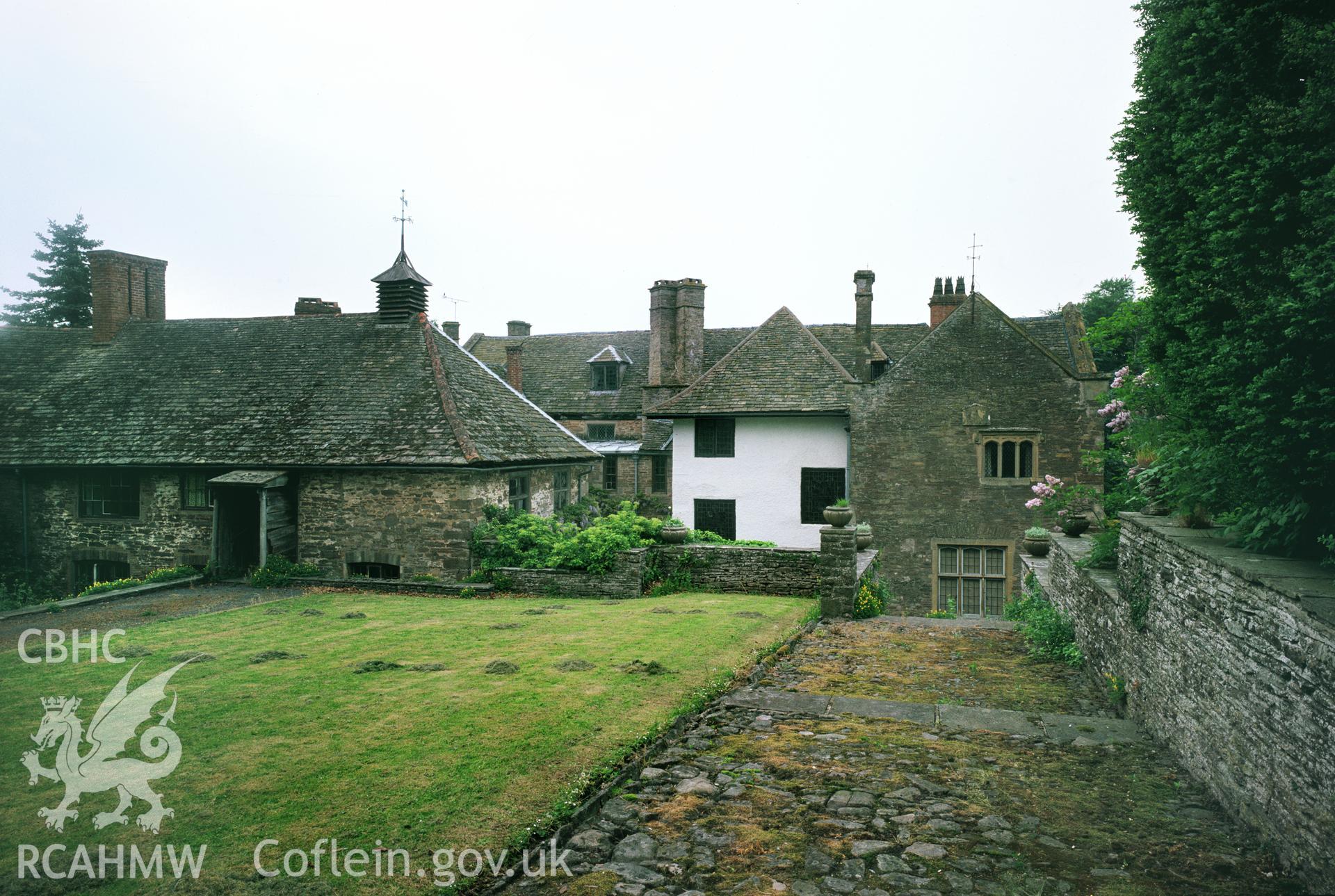 RCAHMW colour transparency showing view of Llanfihangel Court, taken by I.N. Wright, 1979.