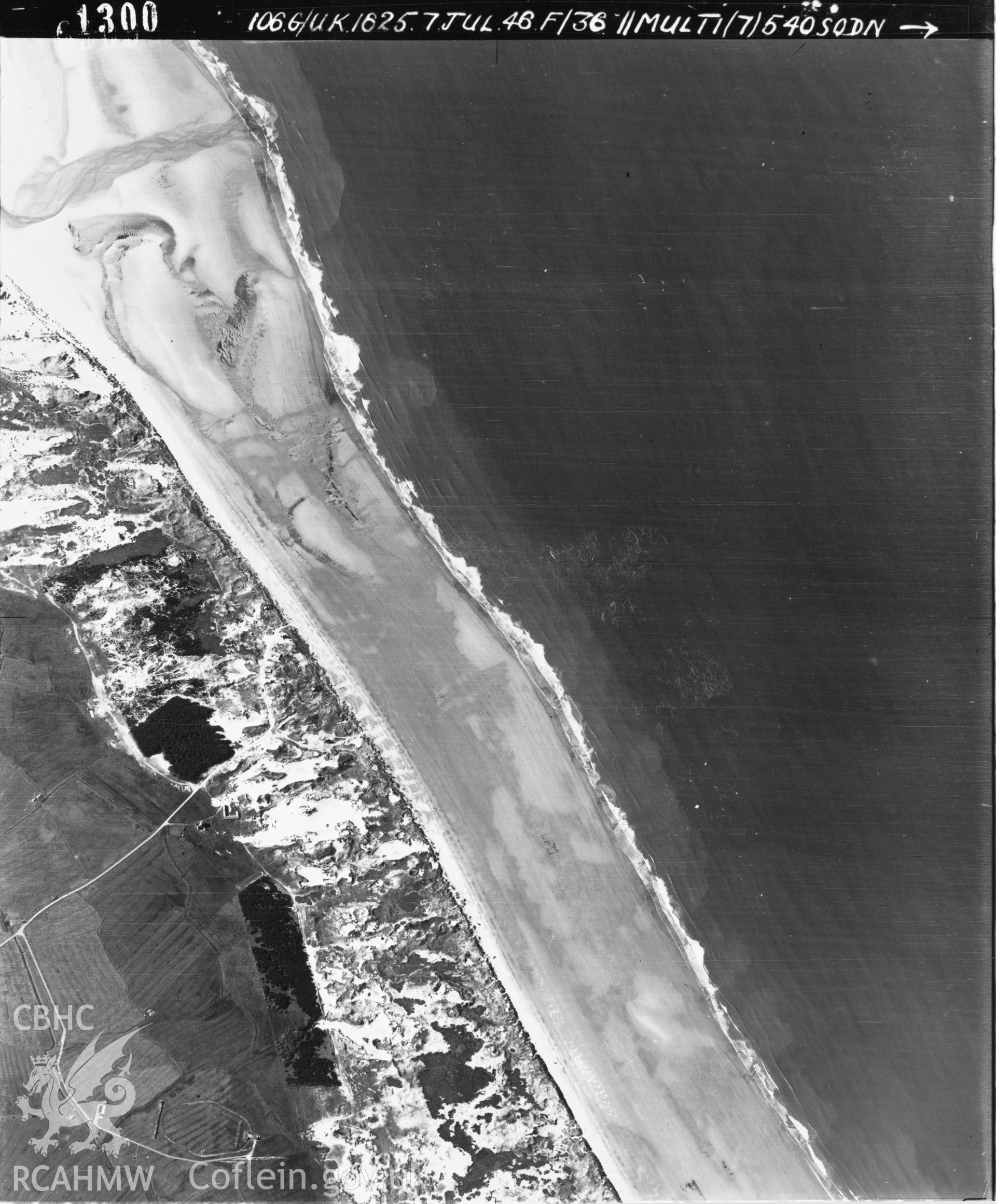 Black and white vertical aerial photograph taken by the RAF on 07/07/1946 centred on SS76868461 at a scale of 1:10000. The centrepoint lies over the sea.