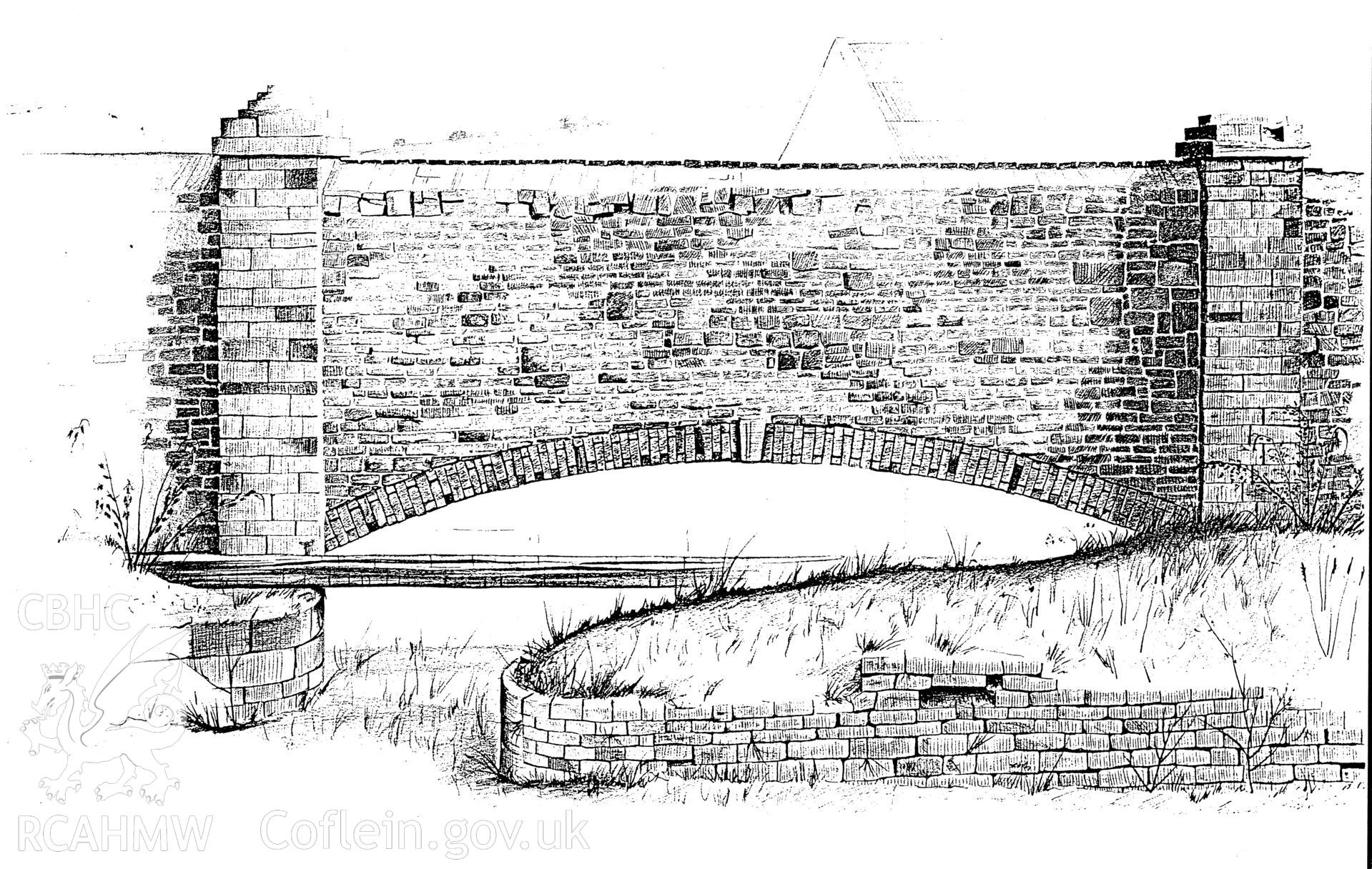 Copy of a pencil sketch showing Morfa Copperworks, produced by S.R. Hughes, 1988