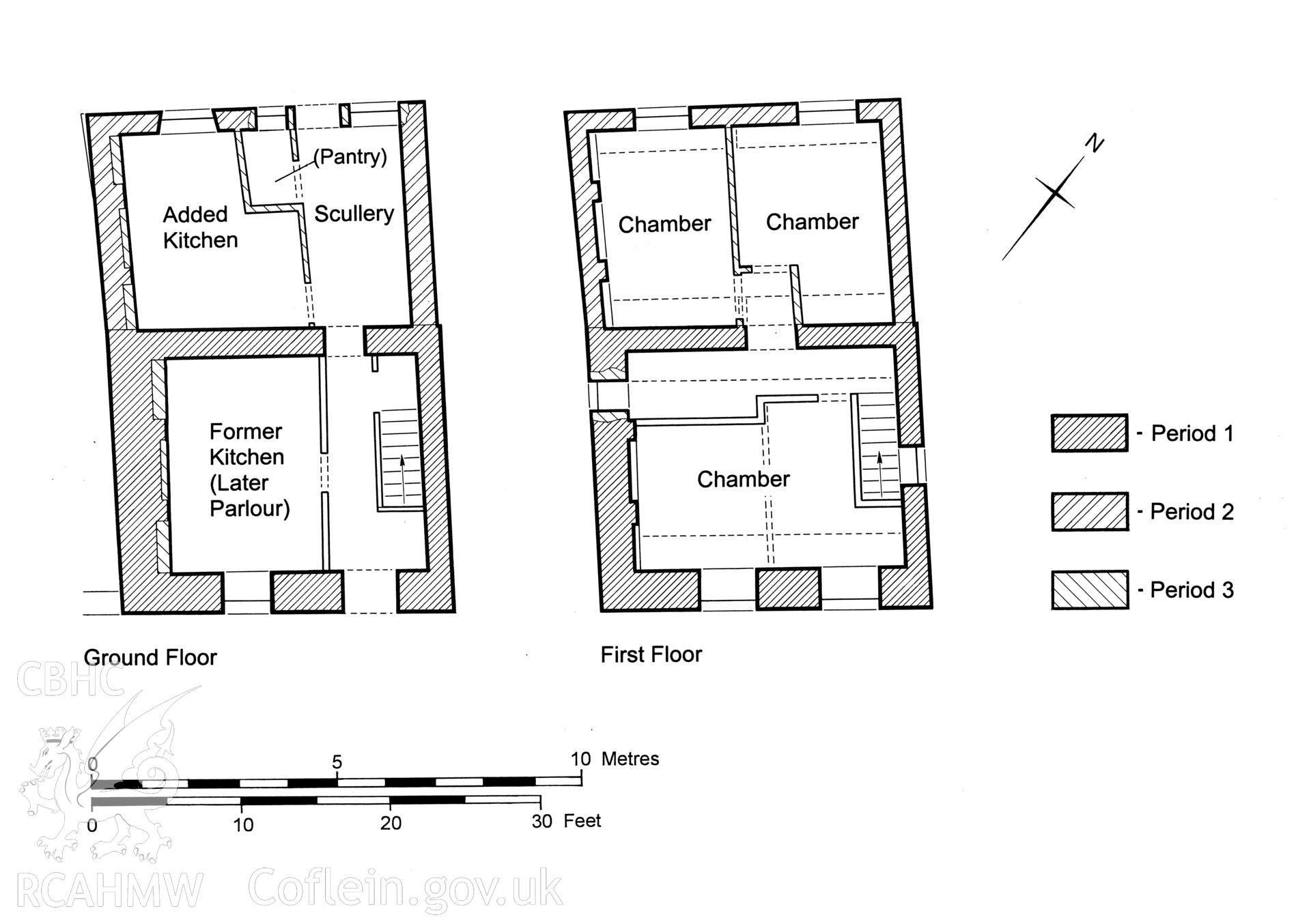 Measured drawing showing ground and first floor plans of the Lengthman's House, Clydach, produced by J.D. Goodband, 1980.