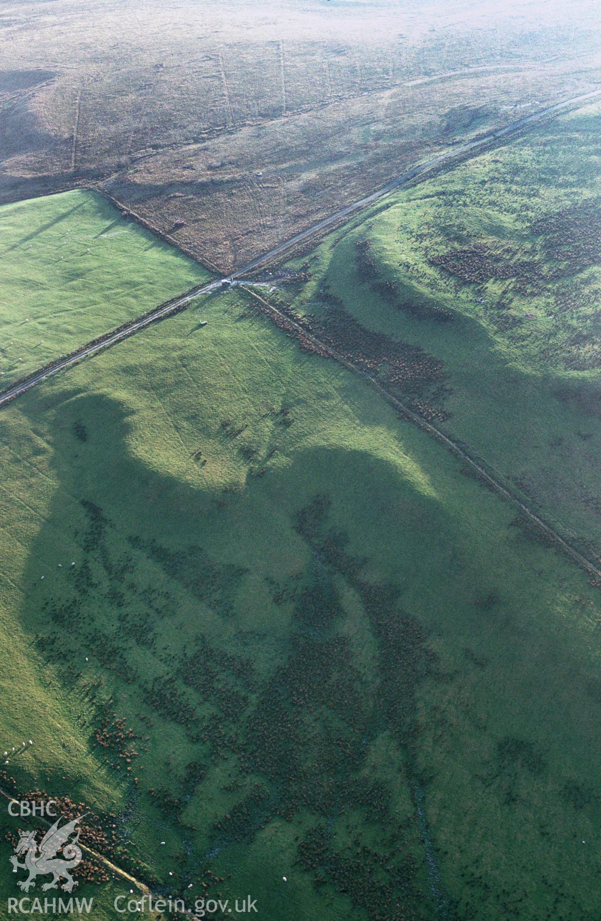 RCAHMW colour slide oblique aerial photograph of Roman Road from Mynydd Argoed to Crygnant, Dwyriw, taken by C.R. Musson, 07/01/94