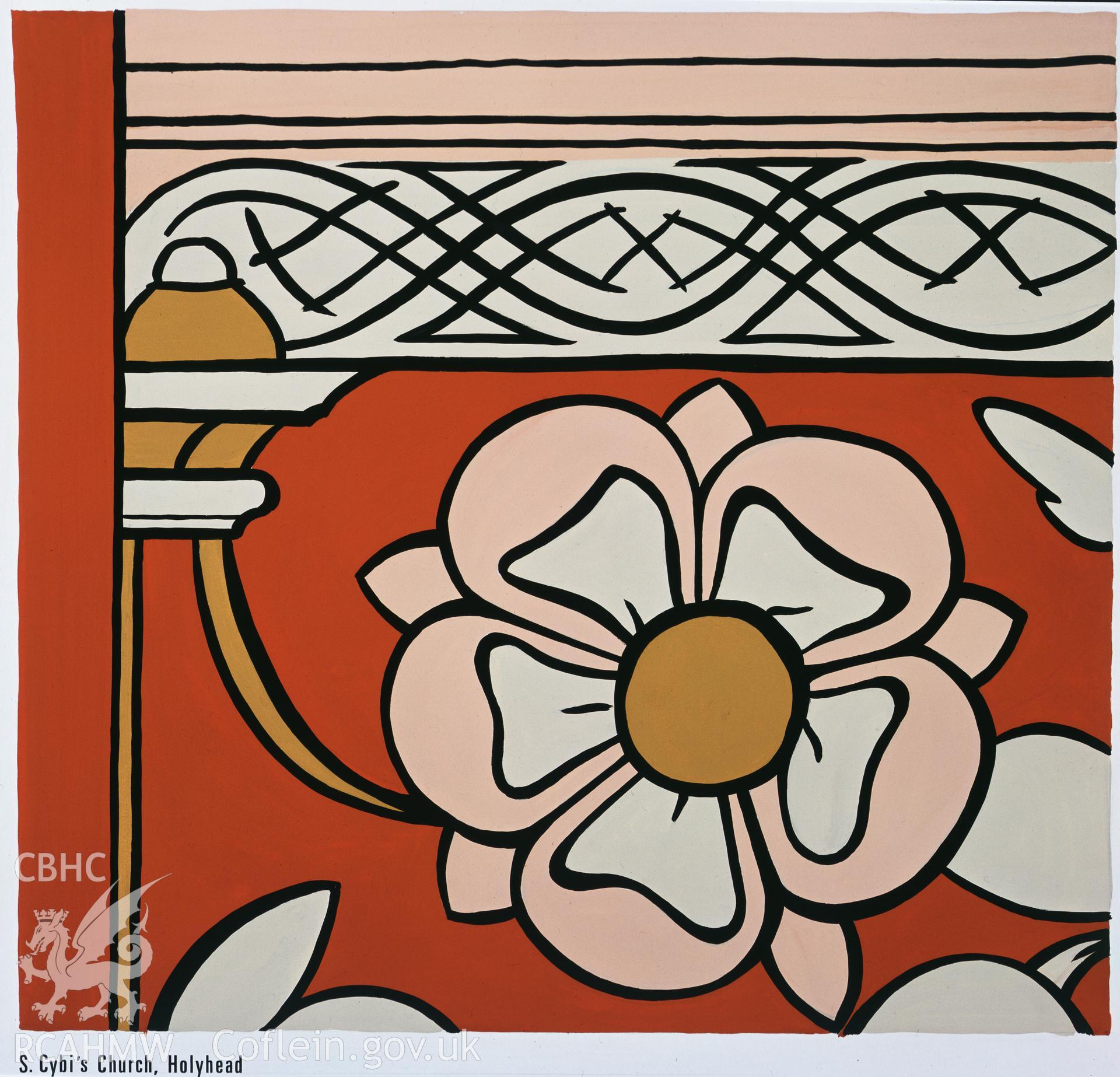 RCAHMW colour transparency of artwork by Dylan Roberts, showing decoration at St Cybi's Church, Holyhead.