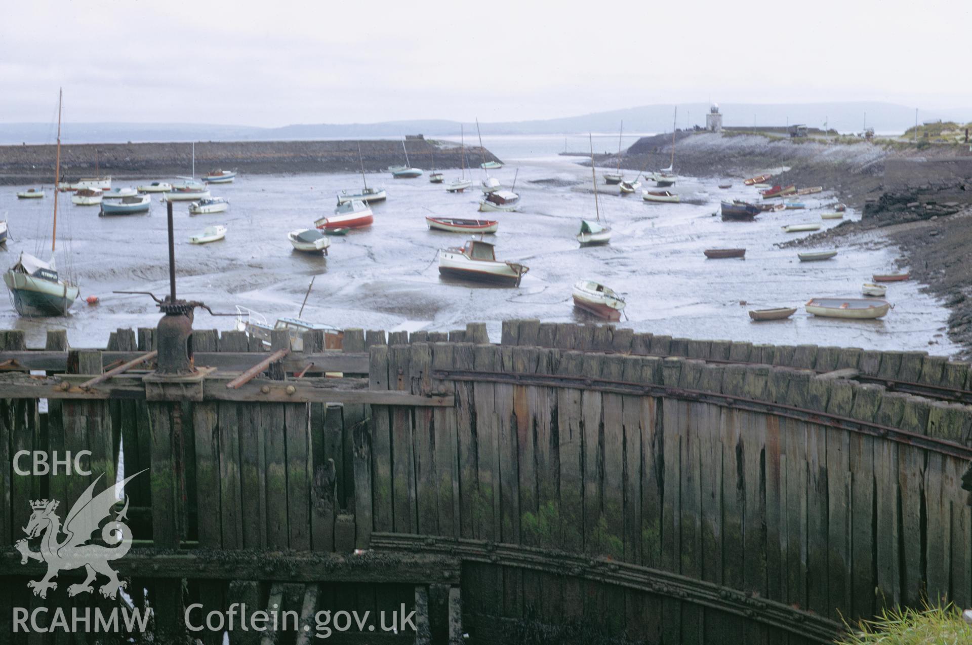 35mm Slide of the coffer dam at Burry Port Harbour, Carmarthenshire by Dylan Roberts.