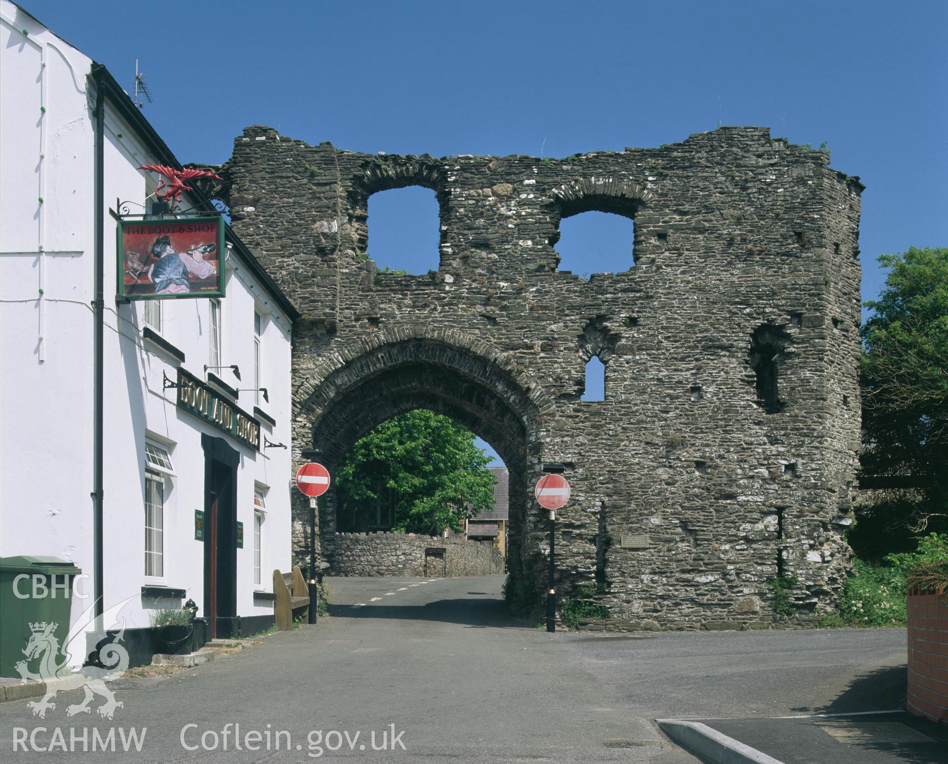 Colour transparency showing the Town Gatehouse, Kidwelly, produced by Iain Wright, June 2004.