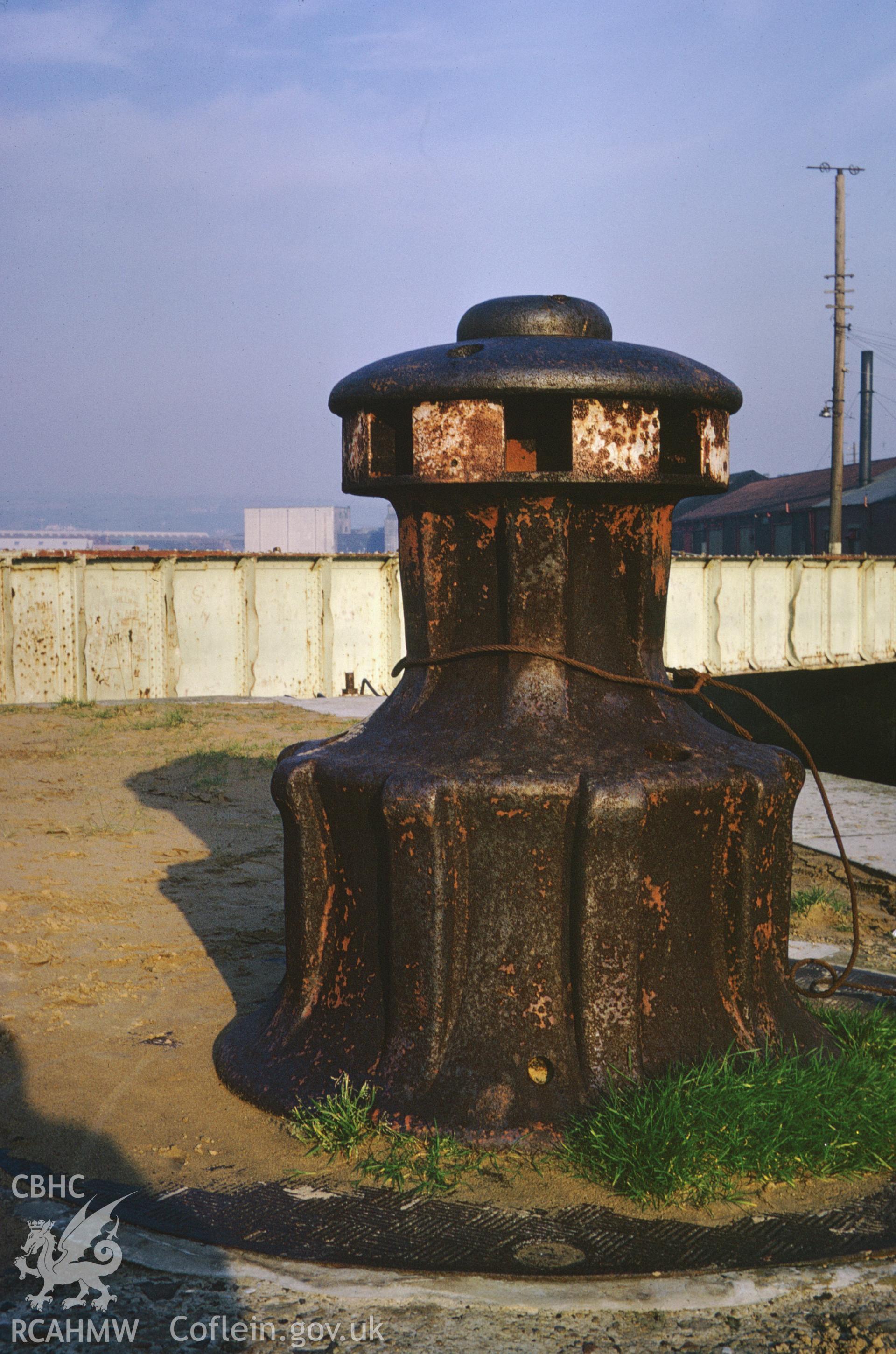 35mm colour slide showing the capstan at North Dock, Llanelli Harbour, Carmarthenshire, by Dylan Roberts.